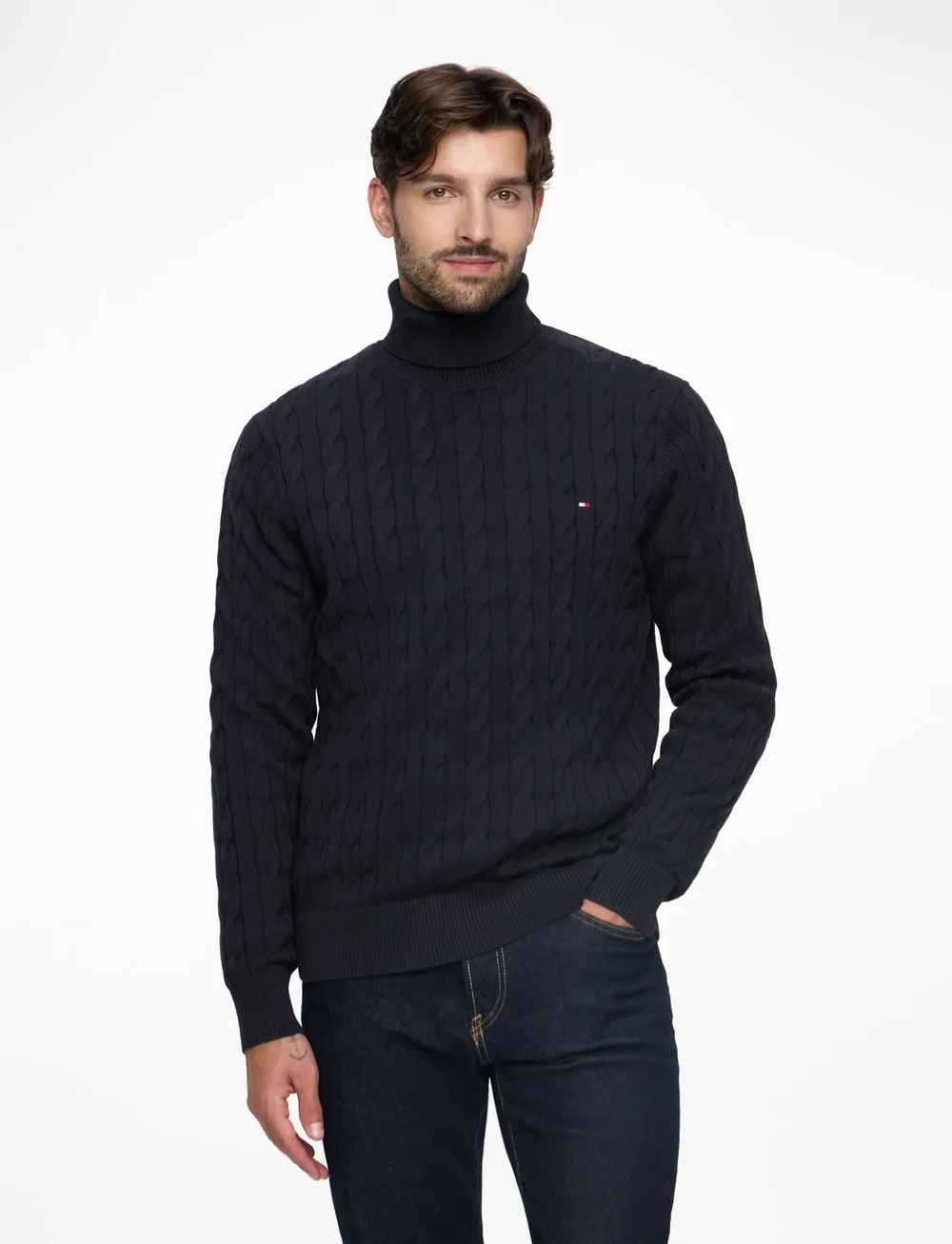 Tommy Hilfiger - CLASSIC COTTON CABLE ROLL NECK - rullekraver - desert sky - 0