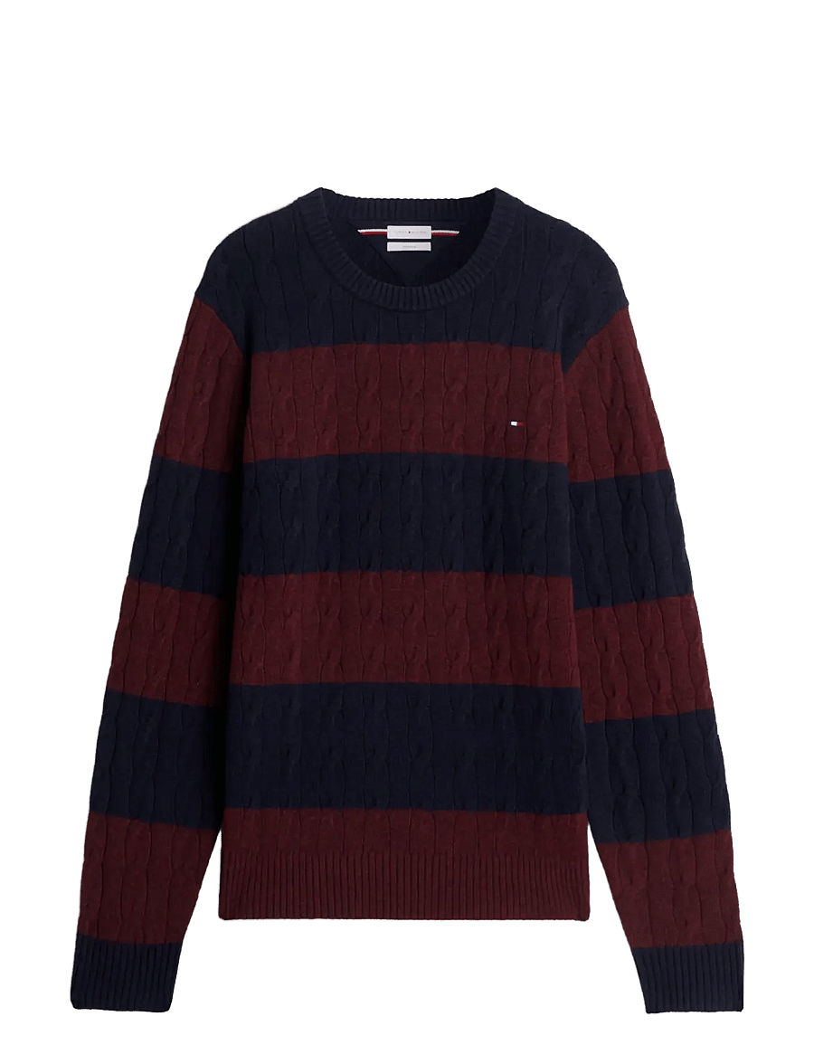 Tommy Hilfiger - LAMBSWOOL CABLE CREW - rundhals - navy blue burgundy heather - 1