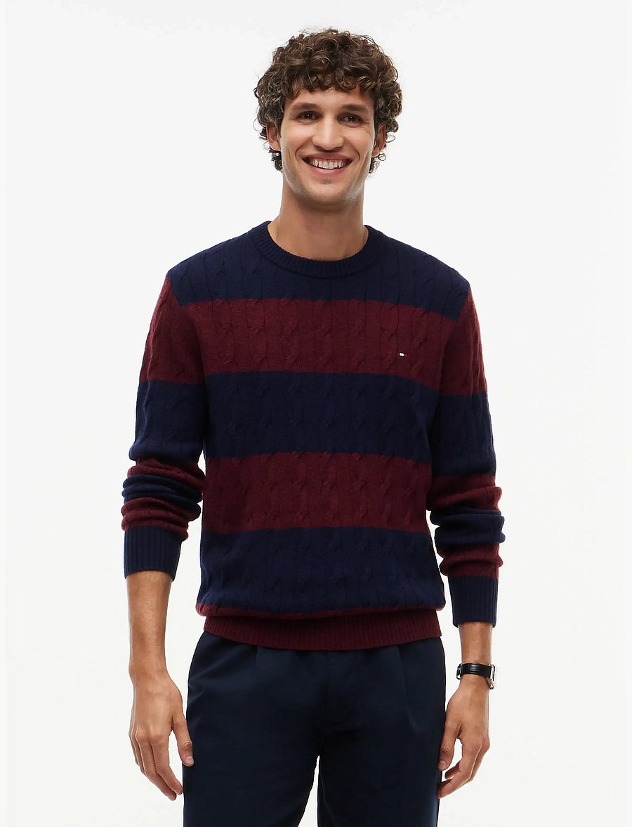 Tommy Hilfiger - LAMBSWOOL CABLE CREW - rundhals - navy blue burgundy heather - 0