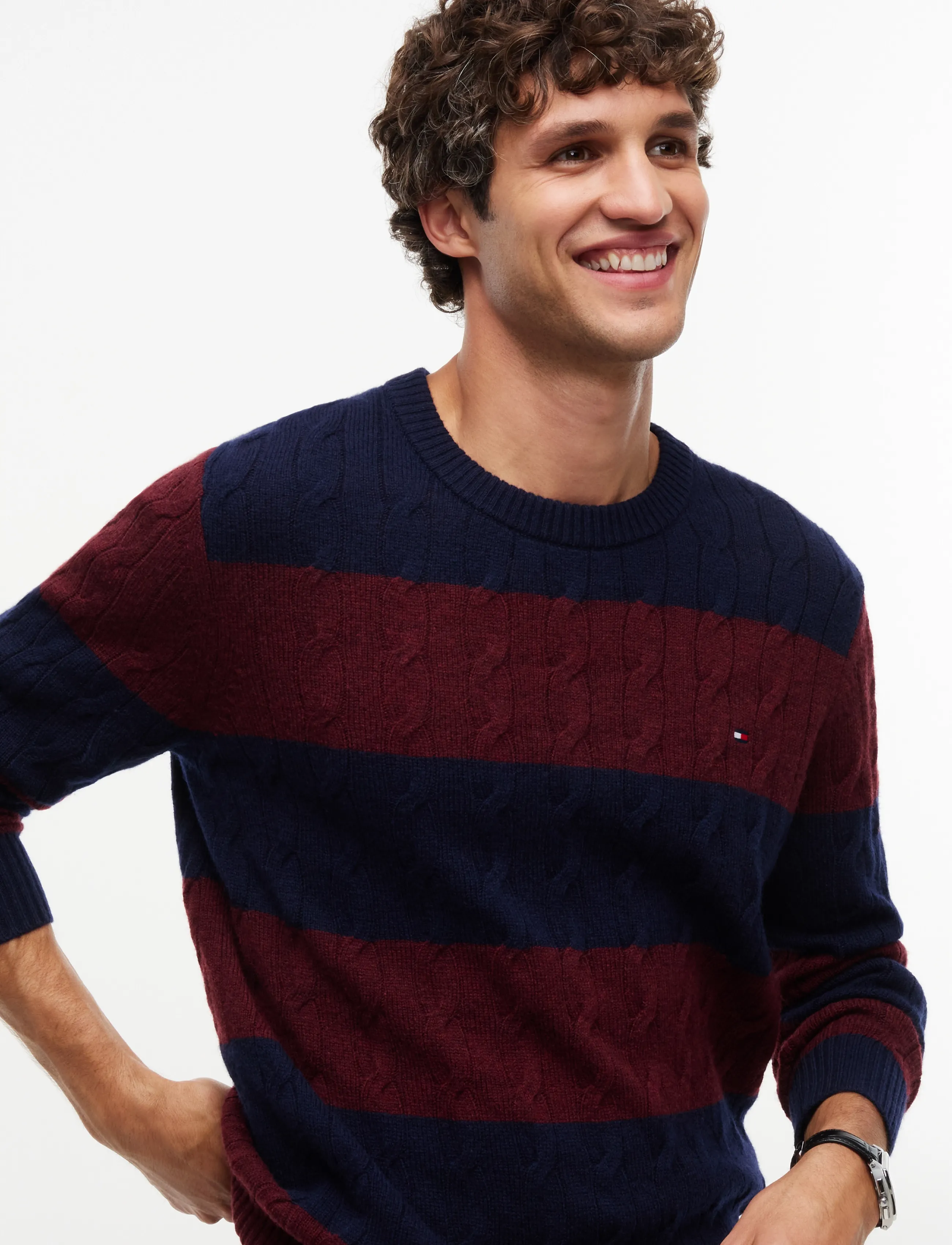 Tommy Hilfiger - LAMBSWOOL CABLE CREW - navy blue burgundy heather - 3