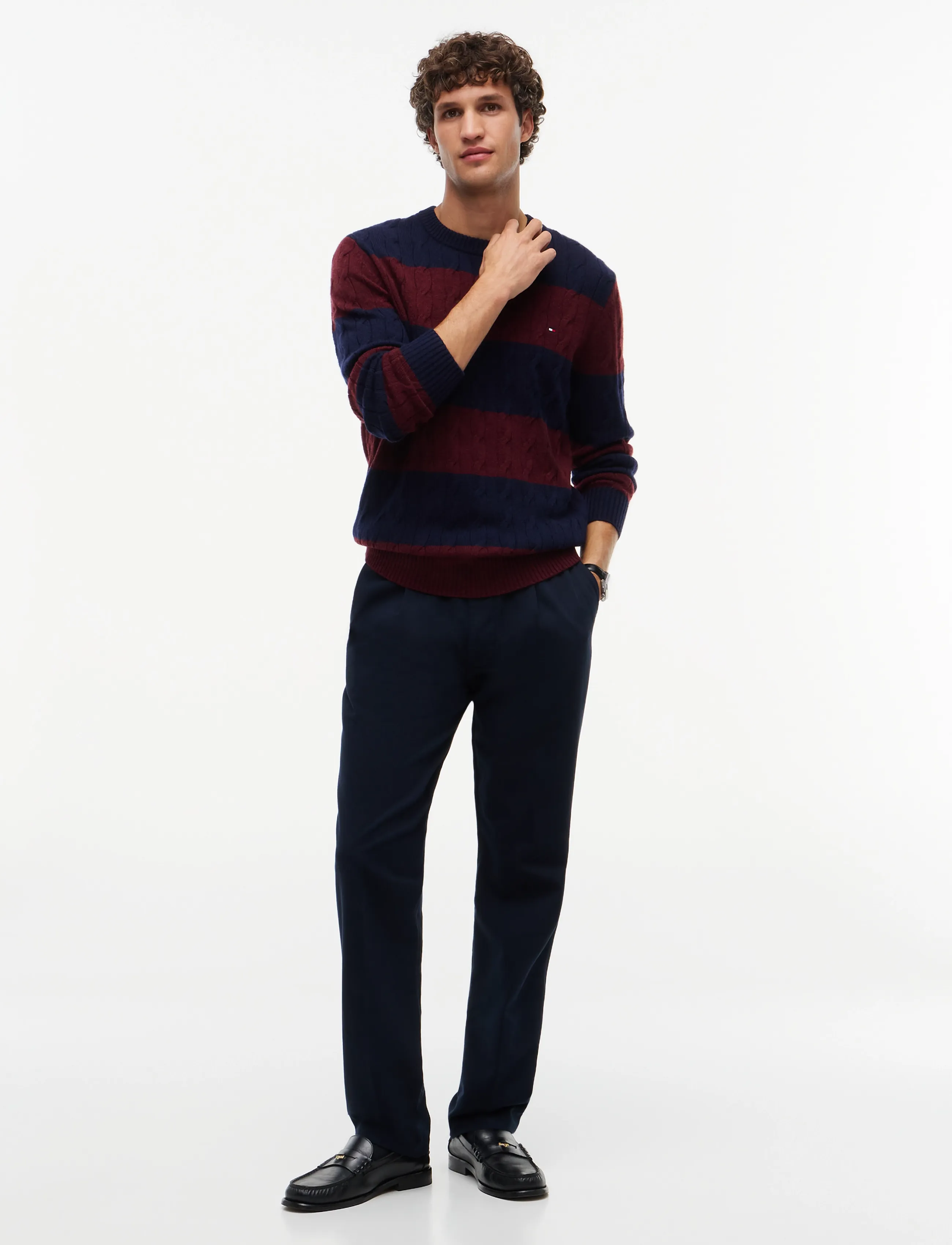 Tommy Hilfiger - LAMBSWOOL CABLE CREW - navy blue burgundy heather - 4