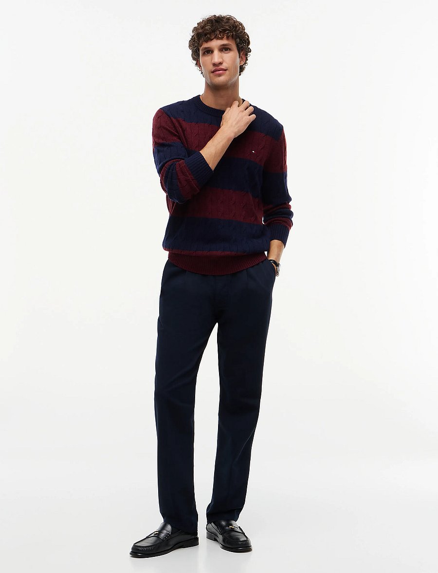 Tommy Hilfiger - LAMBSWOOL CABLE CREW - rundhals - navy blue burgundy heather - 4