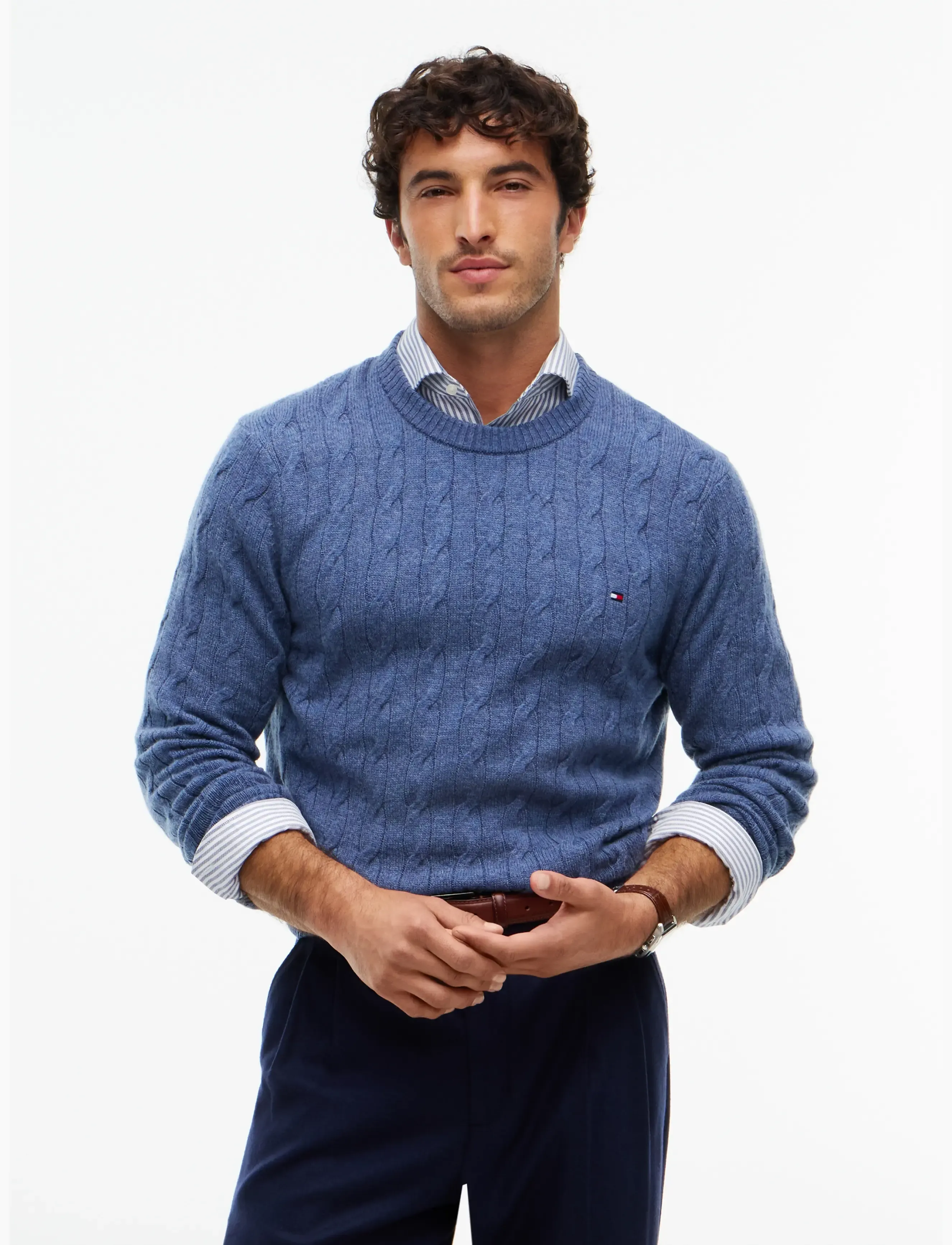 Tommy Hilfiger LAMBSWOOL CABLE CREW - Kleidung - AEGEAN SEA HEATHER / blue