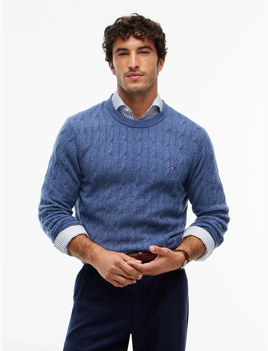 Tommy Hilfiger - LAMBSWOOL CABLE CREW - rundhals - aegean sea heather - 0