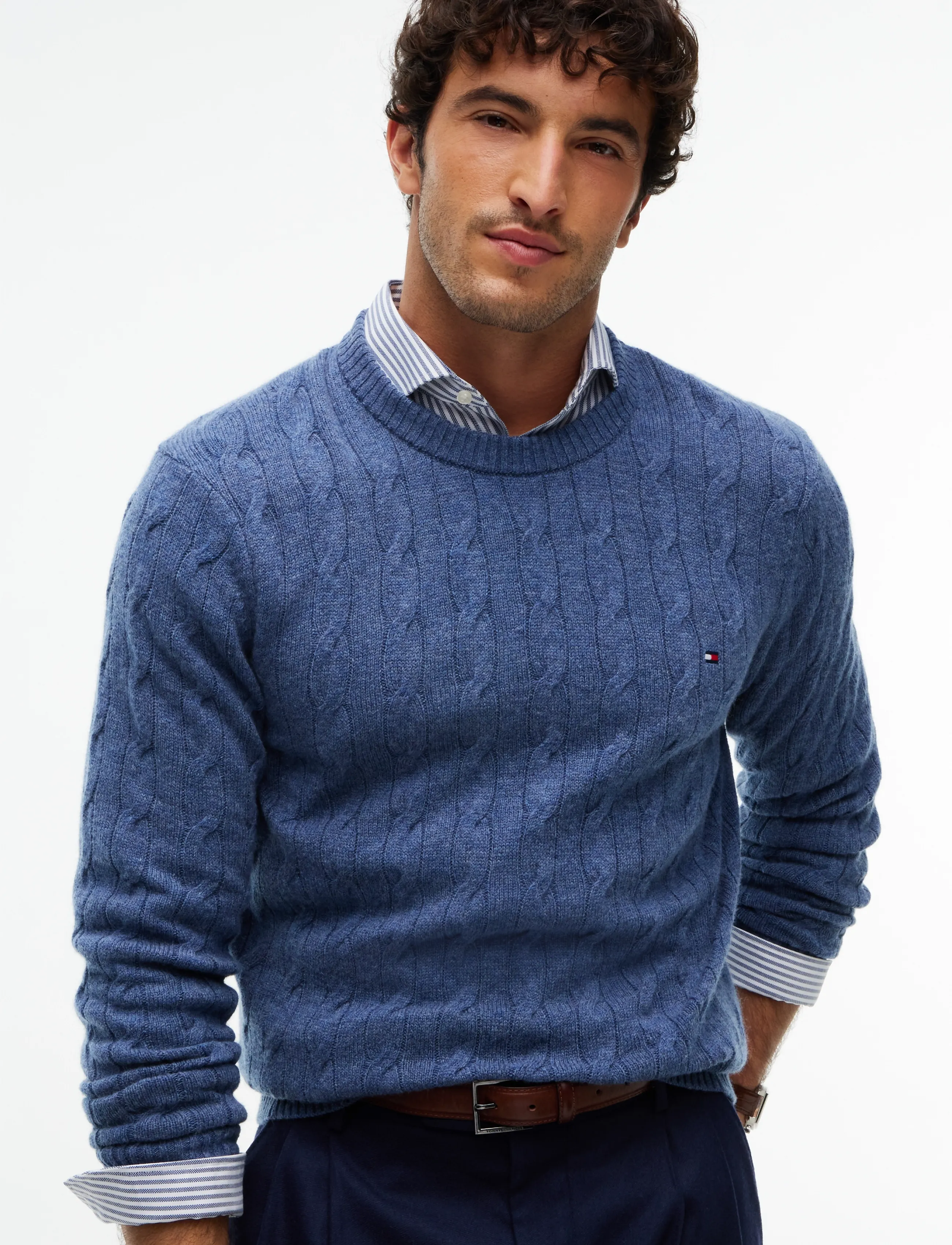 Tommy Hilfiger - LAMBSWOOL CABLE CREW - rundhals - aegean sea heather - 3