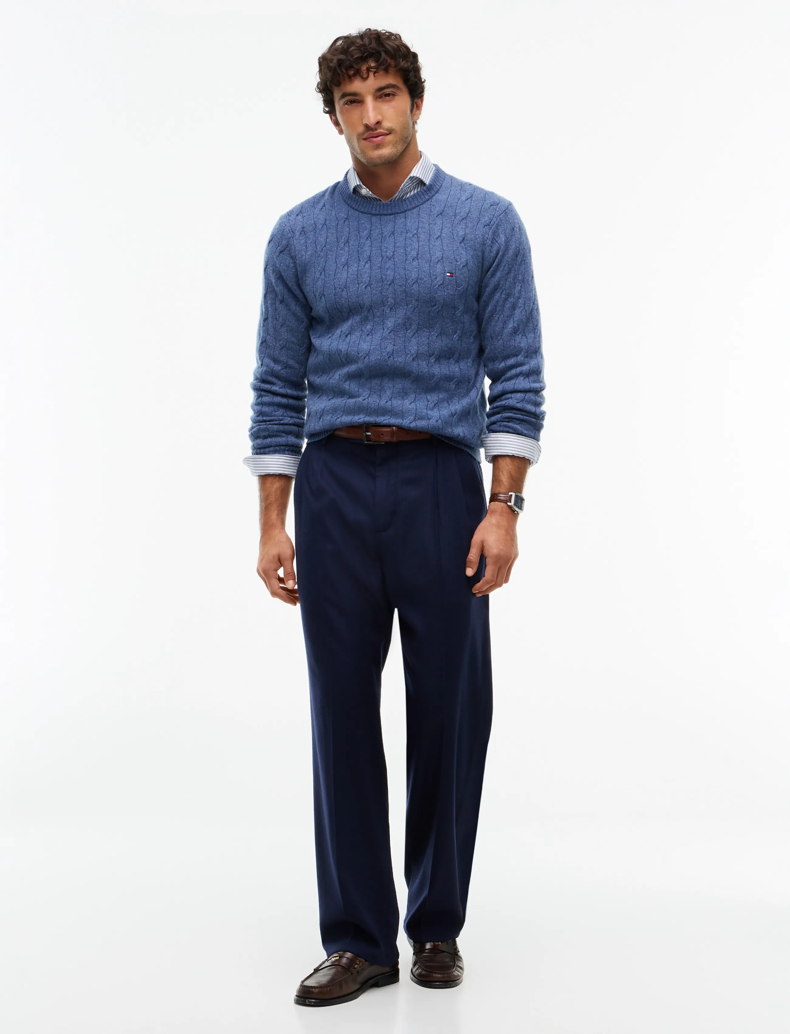 Tommy Hilfiger - LAMBSWOOL CABLE CREW - rundhals - aegean sea heather - 4