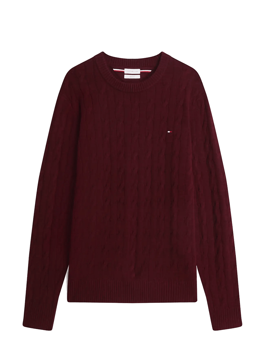 Tommy Hilfiger - LAMBSWOOL CABLE CREW - rundhals - burgundy heather - 1
