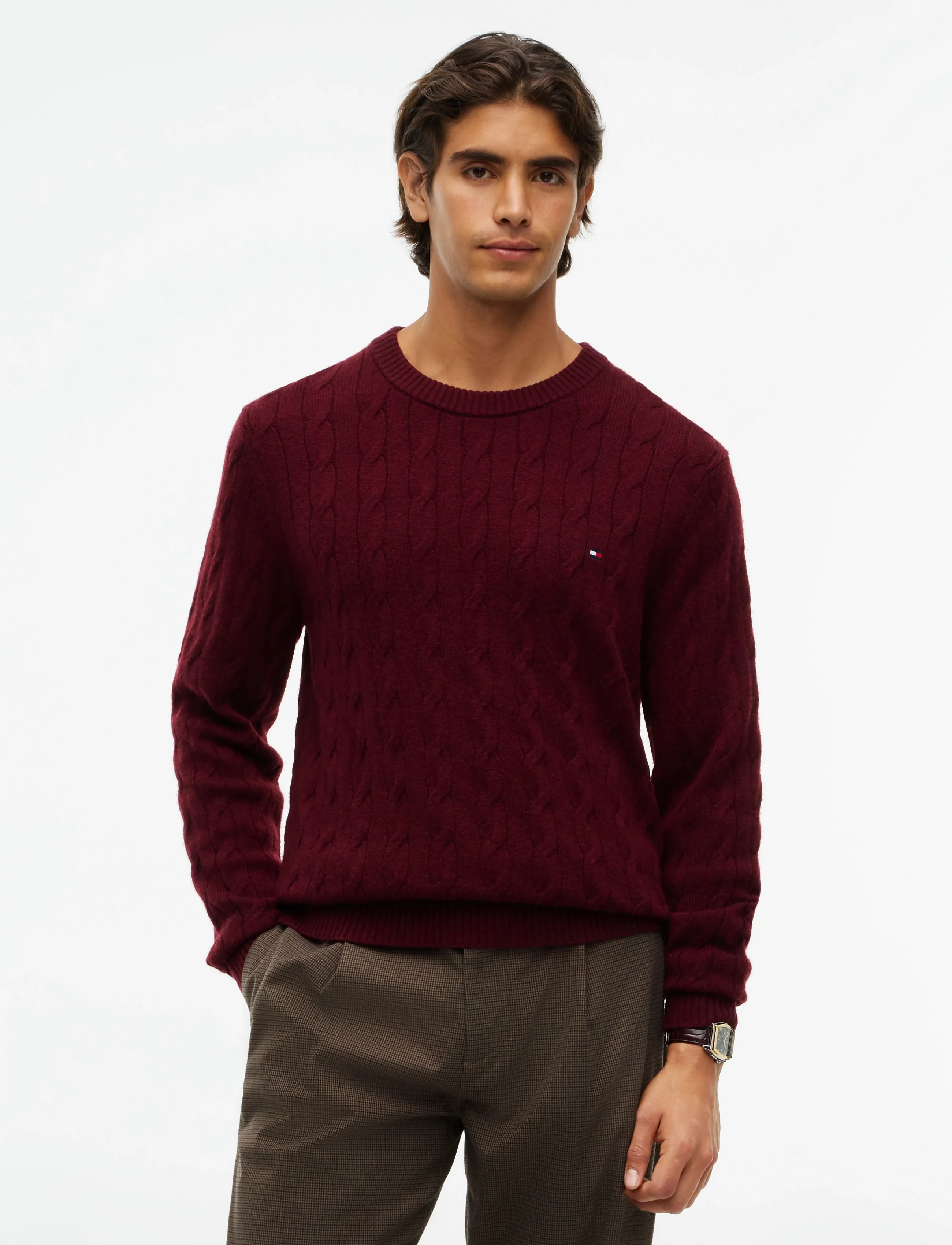 Tommy Hilfiger LAMBSWOOL CABLE CREW - Kleidung - BURGUNDY HEATHER / burgundy