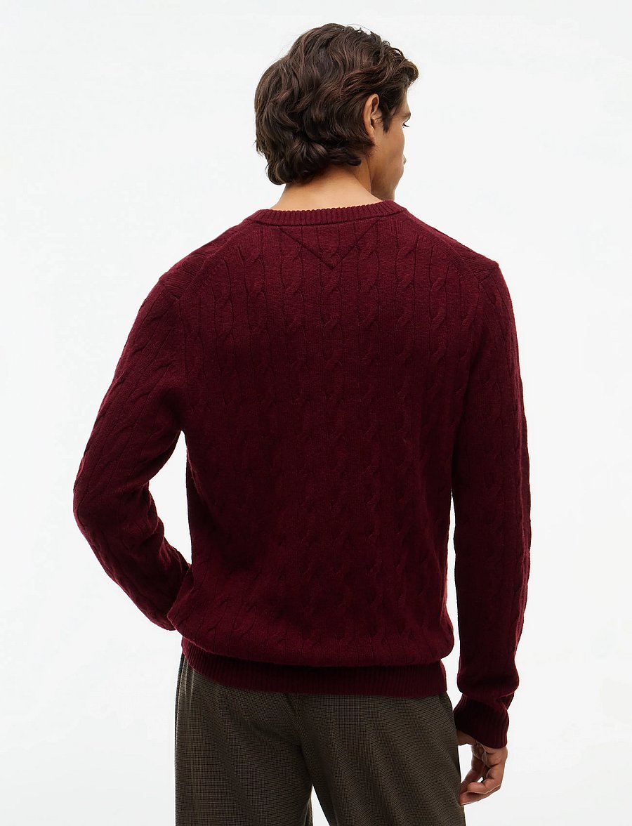 Tommy Hilfiger - LAMBSWOOL CABLE CREW - rundhals - burgundy heather - 2