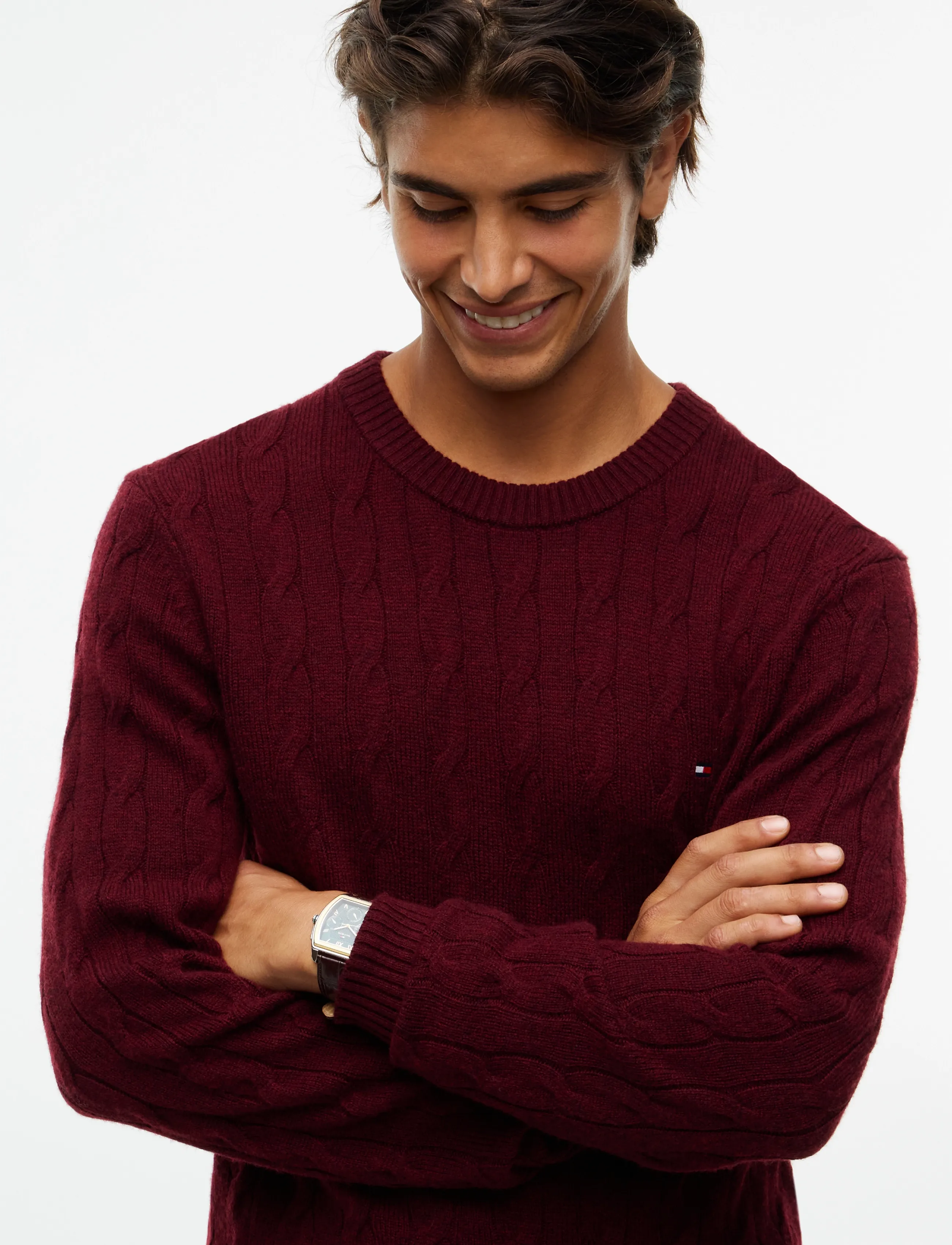 Tommy Hilfiger - LAMBSWOOL CABLE CREW - rundhals - burgundy heather - 3
