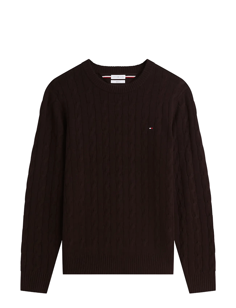 Tommy Hilfiger - LAMBSWOOL CABLE CREW - rundhals - chocolate - 0