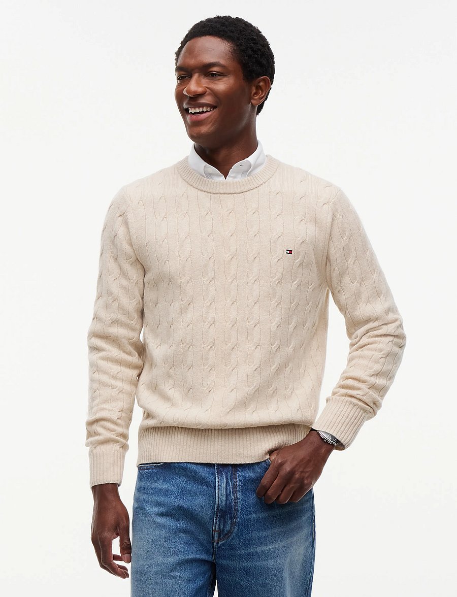 Tommy Hilfiger - LAMBSWOOL CABLE CREW - rundhals - heathered oatmilk - 0