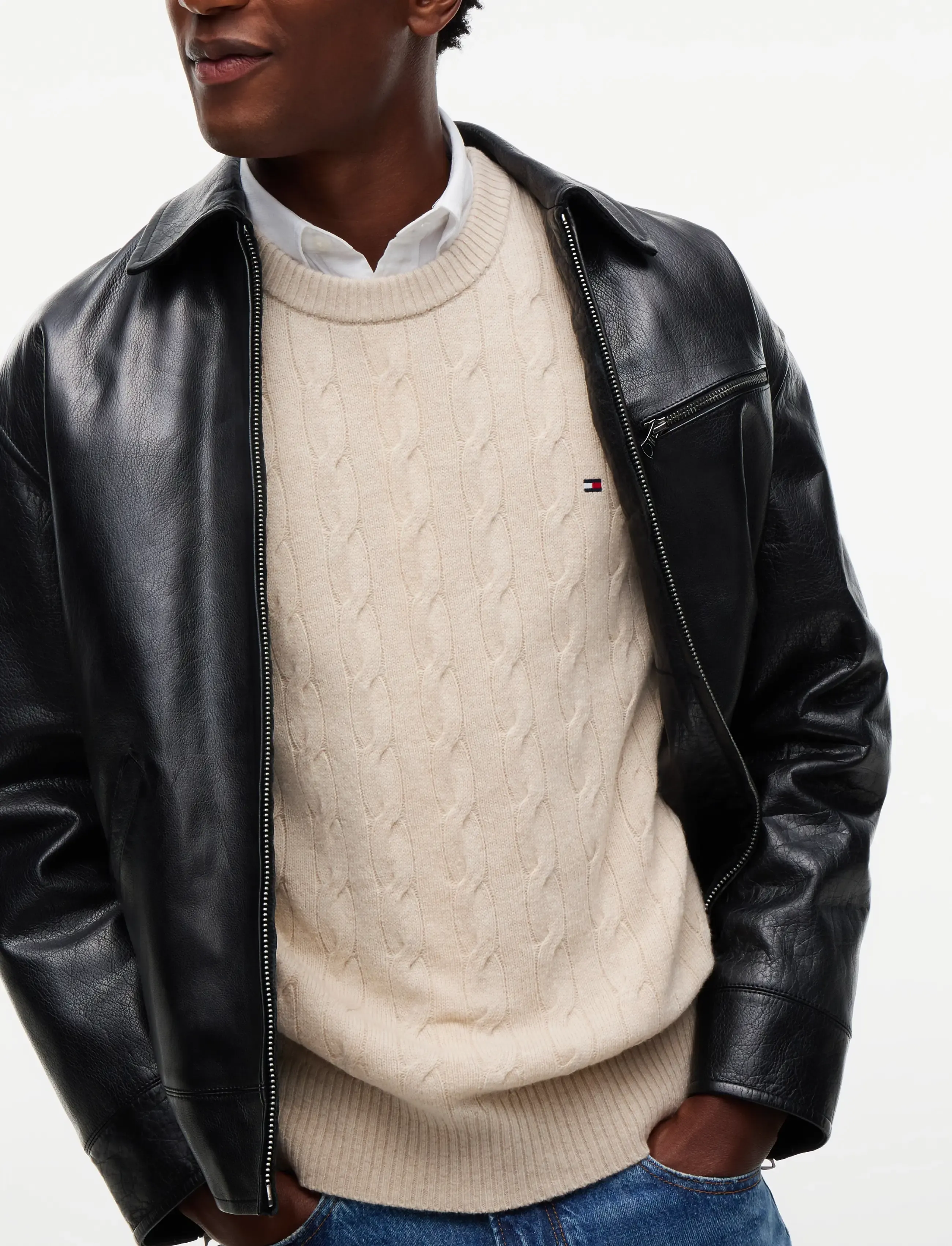 Tommy Hilfiger - LAMBSWOOL CABLE CREW - heathered oatmilk - 3