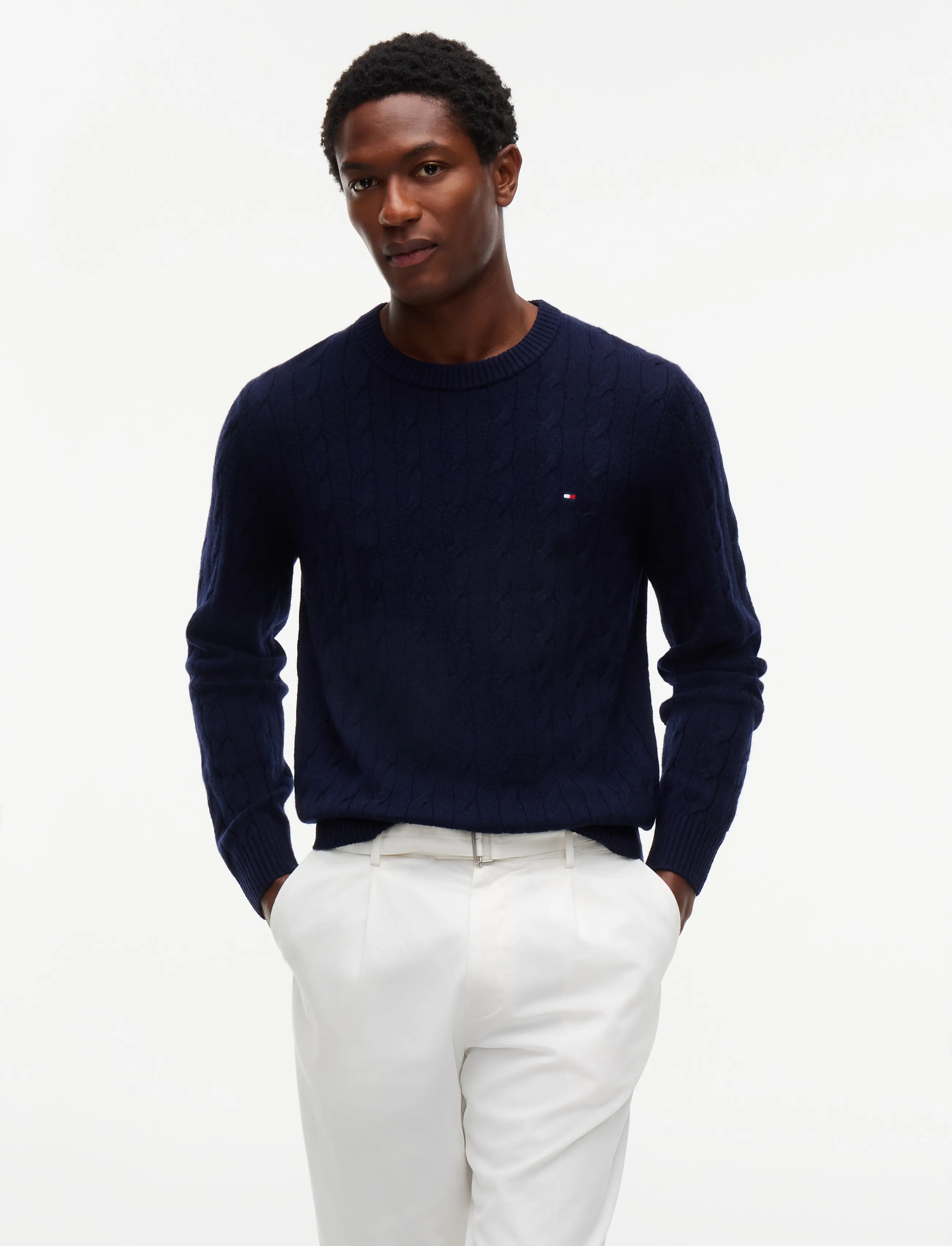 Tommy Hilfiger LAMBSWOOL CABLE CREW - Tøj - NAVY BLUE / navy
