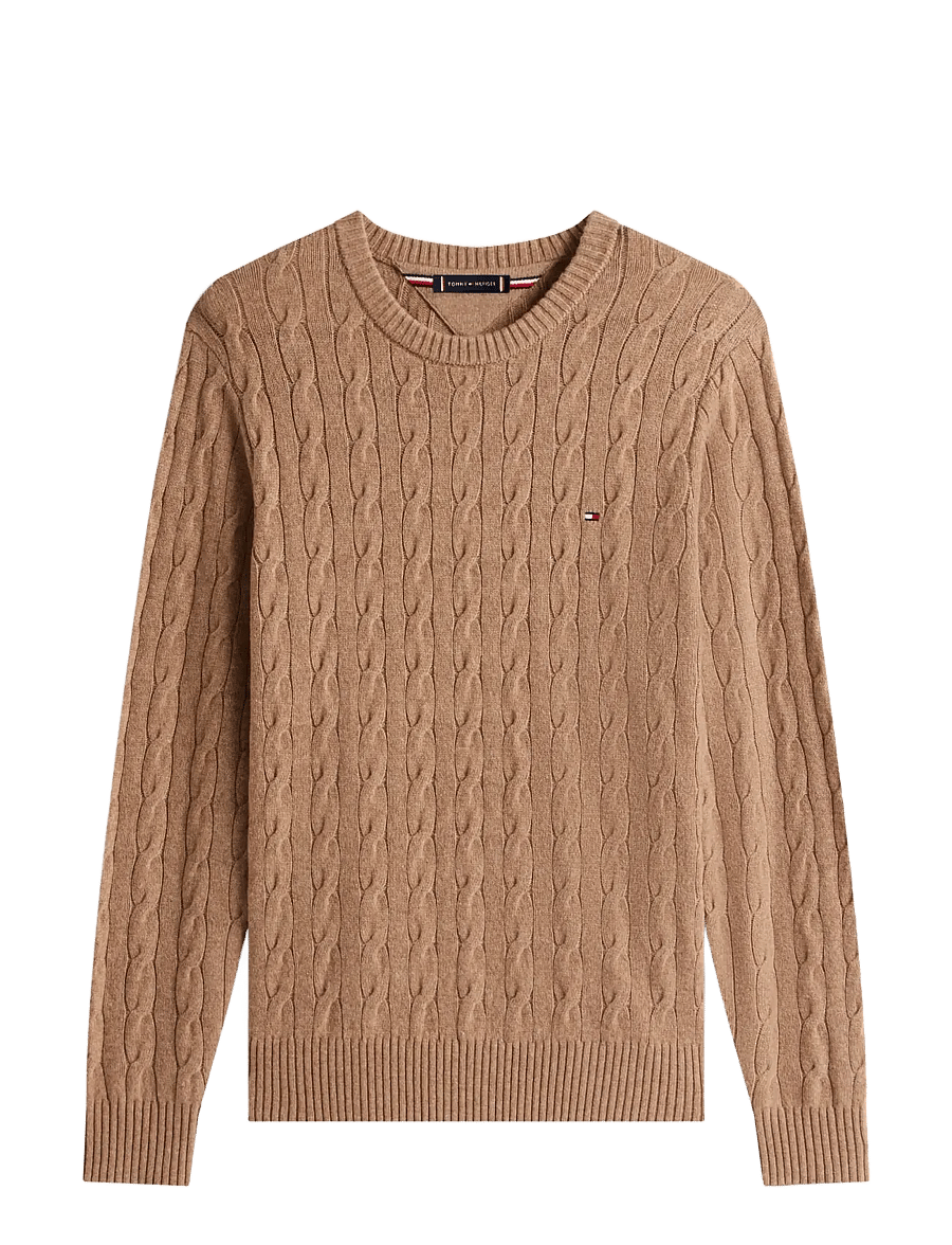 Tommy Hilfiger - LAMBSWOOL CABLE CREW - rundhals - safari canvas heather - 1