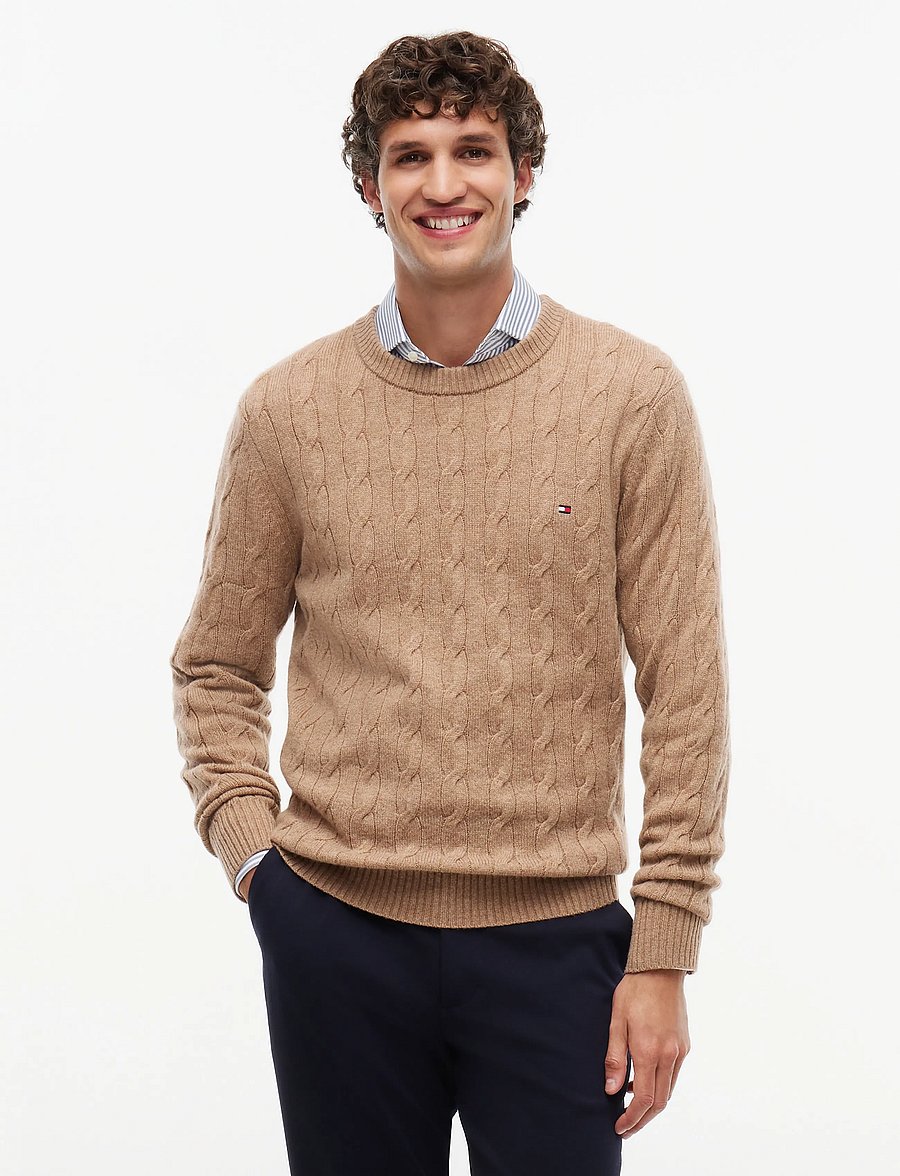 Tommy Hilfiger - LAMBSWOOL CABLE CREW - rundhals - safari canvas heather - 0