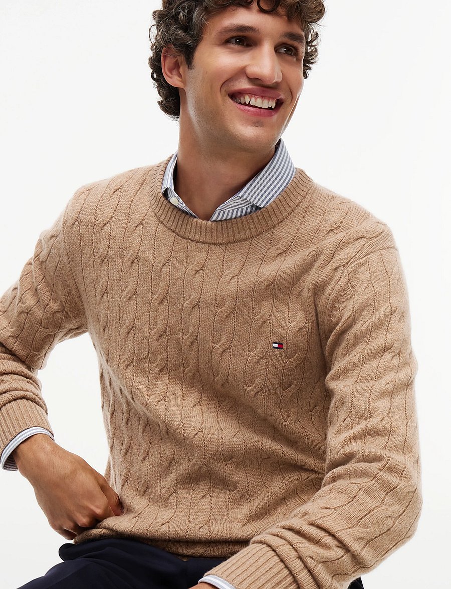 Tommy Hilfiger - LAMBSWOOL CABLE CREW - rundhals - safari canvas heather - 3