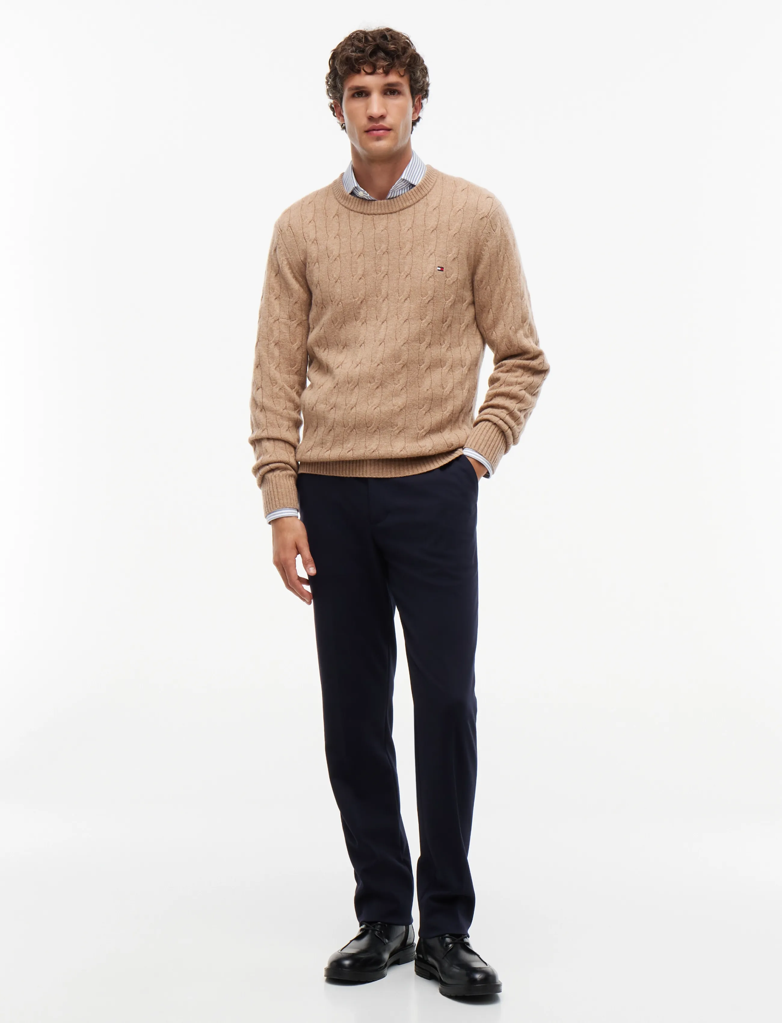 Tommy Hilfiger - LAMBSWOOL CABLE CREW - safari canvas heather - 4