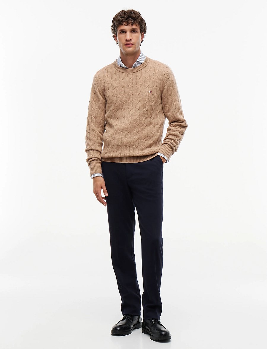 Tommy Hilfiger - LAMBSWOOL CABLE CREW - rundhals - safari canvas heather - 4