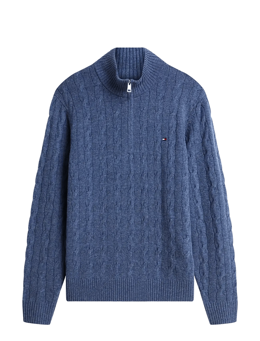 Tommy Hilfiger - LAMBSWOOL CABLE ZIP MK - half zip jumpers - aegean sea heather - 0