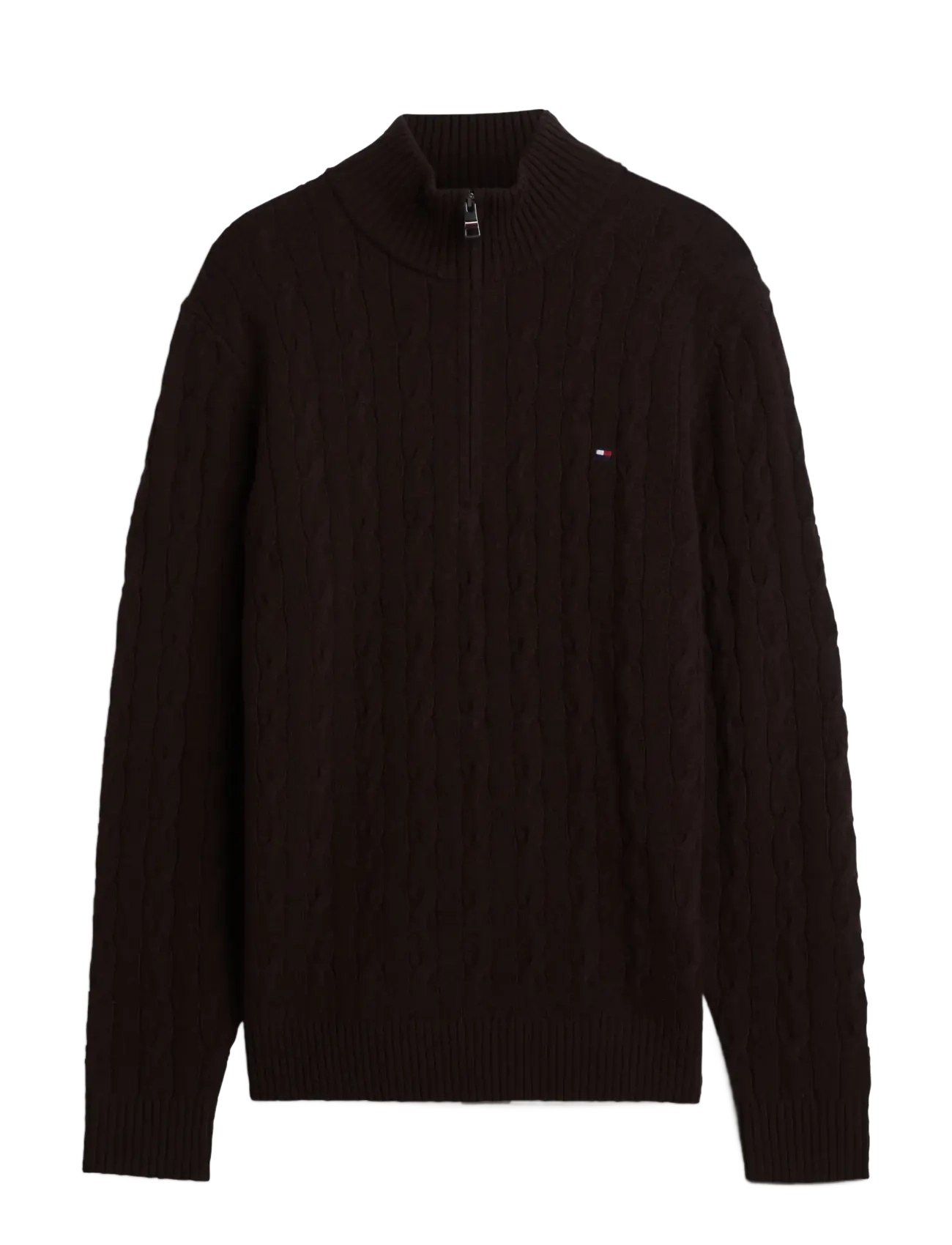 Tommy Hilfiger - LAMBSWOOL CABLE ZIP MK - poolpika lukuga džemprid - chocolate - 1