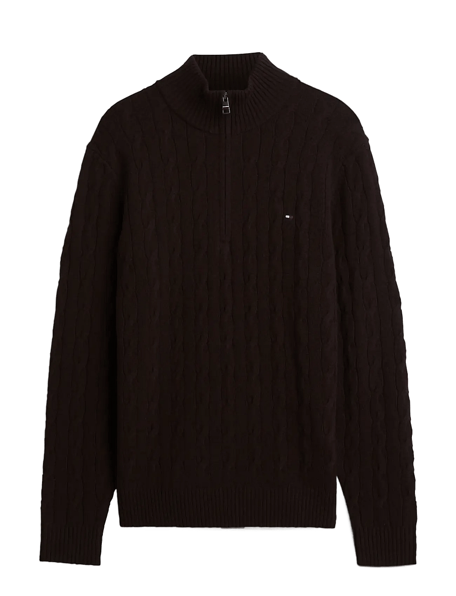 Tommy Hilfiger - LAMBSWOOL CABLE ZIP MK - poolpika lukuga džemprid - chocolate - 1