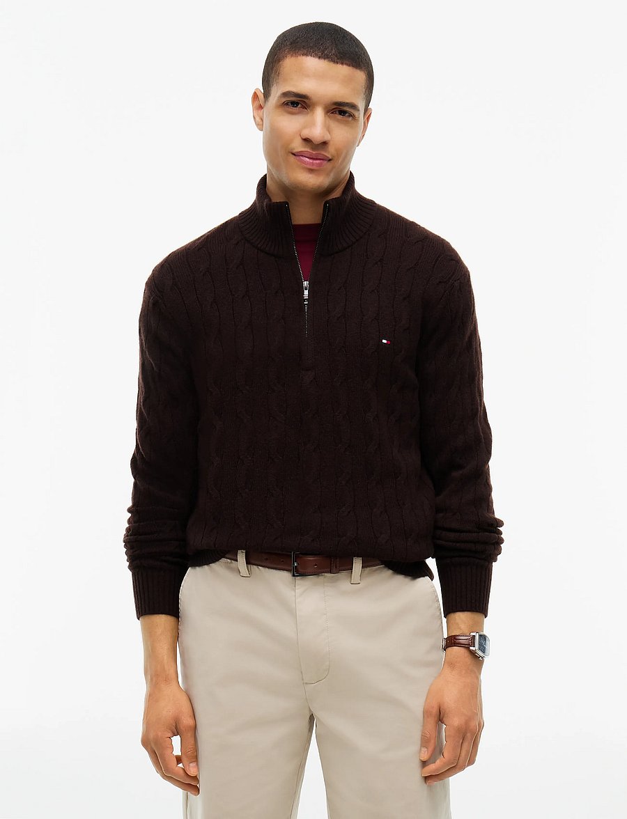 Tommy Hilfiger - LAMBSWOOL CABLE ZIP MK - poolpika lukuga džemprid - chocolate - 0