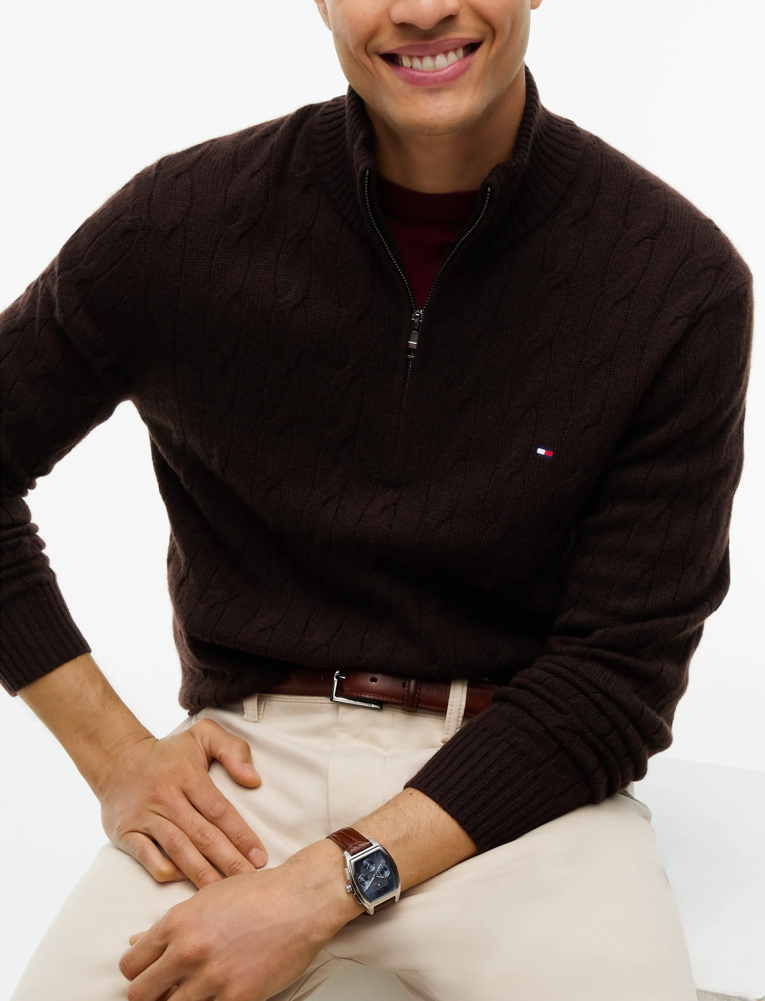 Tommy Hilfiger - LAMBSWOOL CABLE ZIP MK - poolpika lukuga džemprid - chocolate - 3