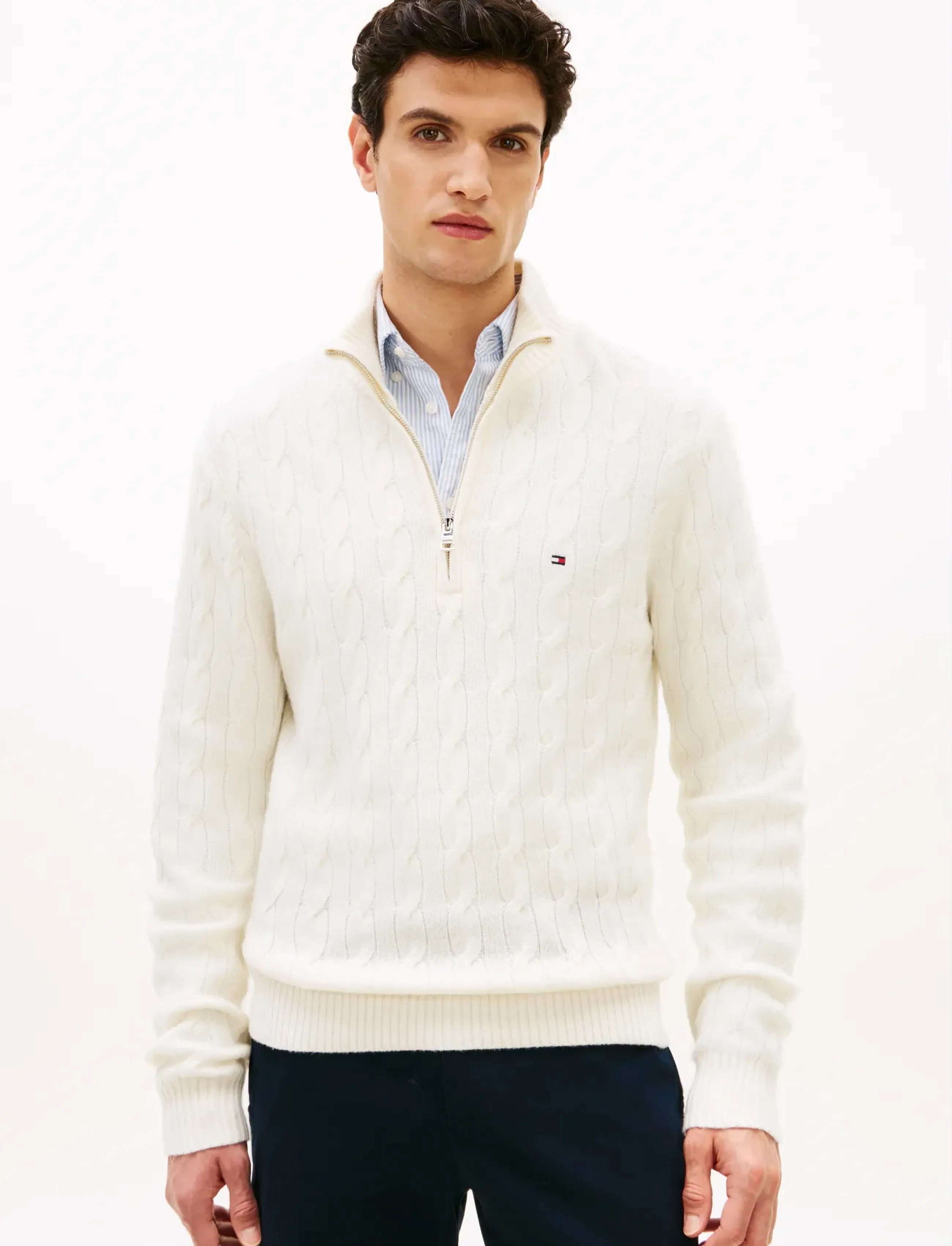 Tommy Hilfiger LAMBSWOOL BLEND CABLE ZIP MK - Inspiration - IVORY PETAL / cream