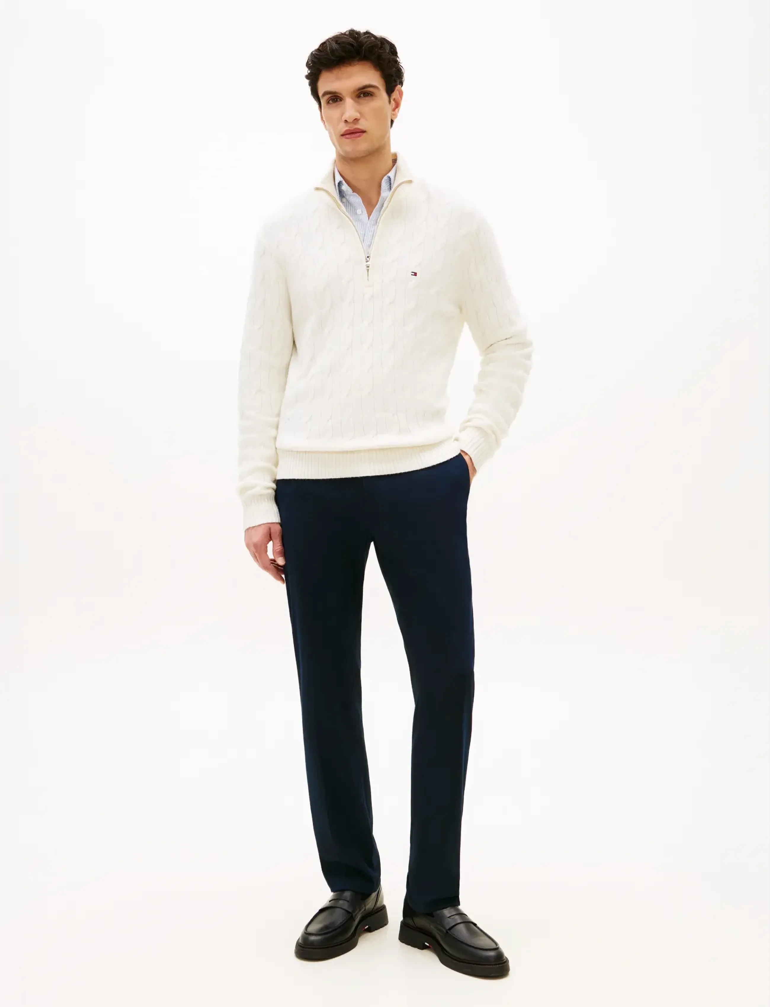 Tommy Hilfiger - LAMBSWOOL CABLE ZIP MK - ivory petal - 3