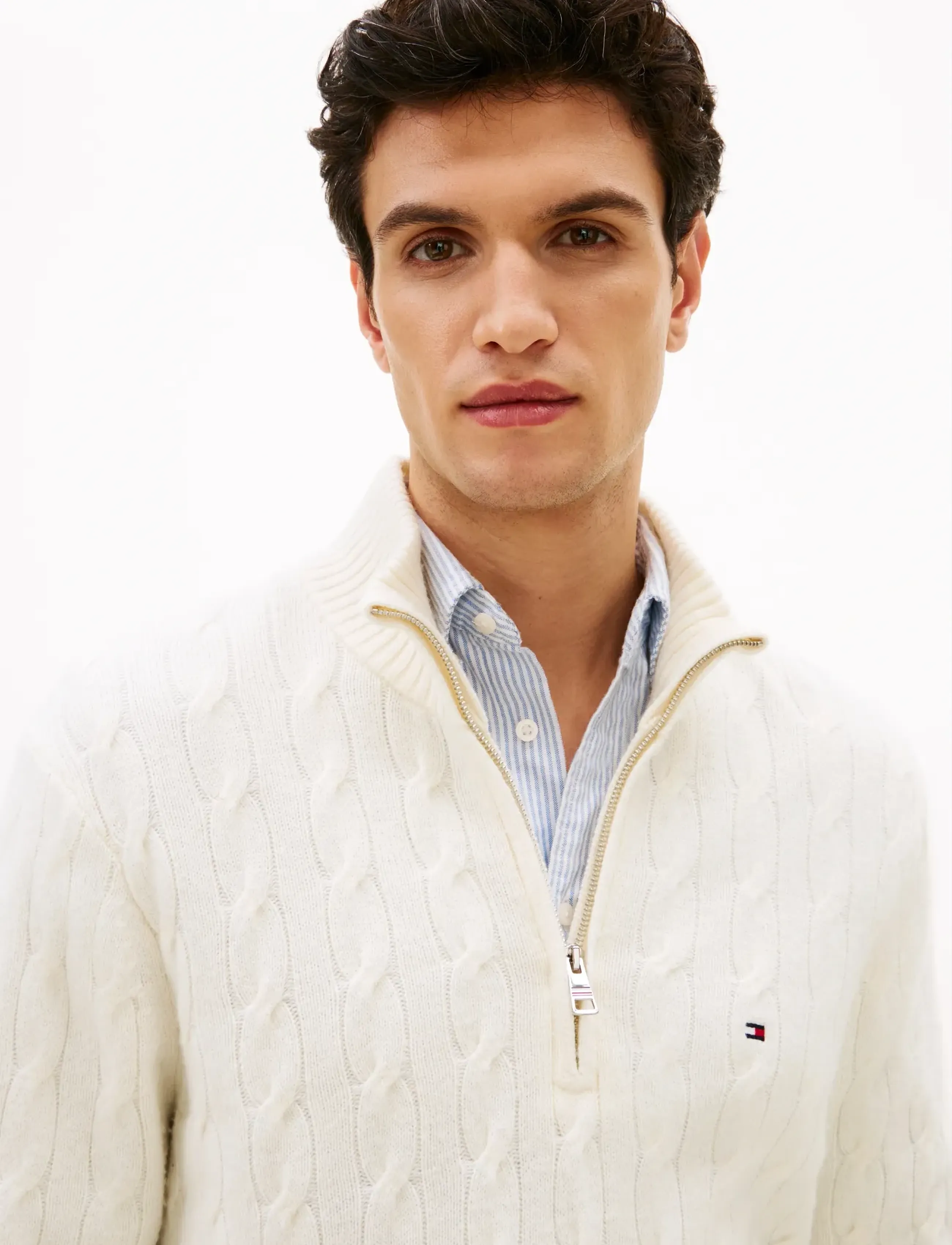 Tommy Hilfiger - LAMBSWOOL CABLE ZIP MK - ivory petal - 5