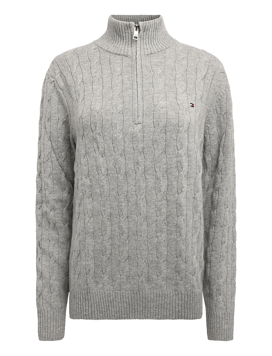 Tommy Hilfiger - LAMBSWOOL CABLE ZIP MK - pullover mit halbem reißverschluss - light grey heather - 1