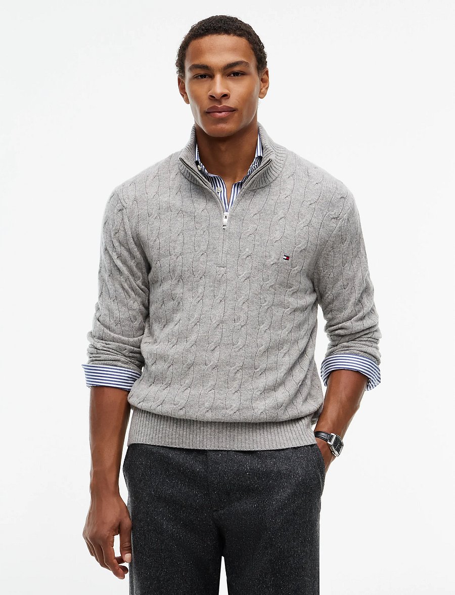 Tommy Hilfiger - LAMBSWOOL CABLE ZIP MK - pullover mit halbem reißverschluss - light grey heather - 0