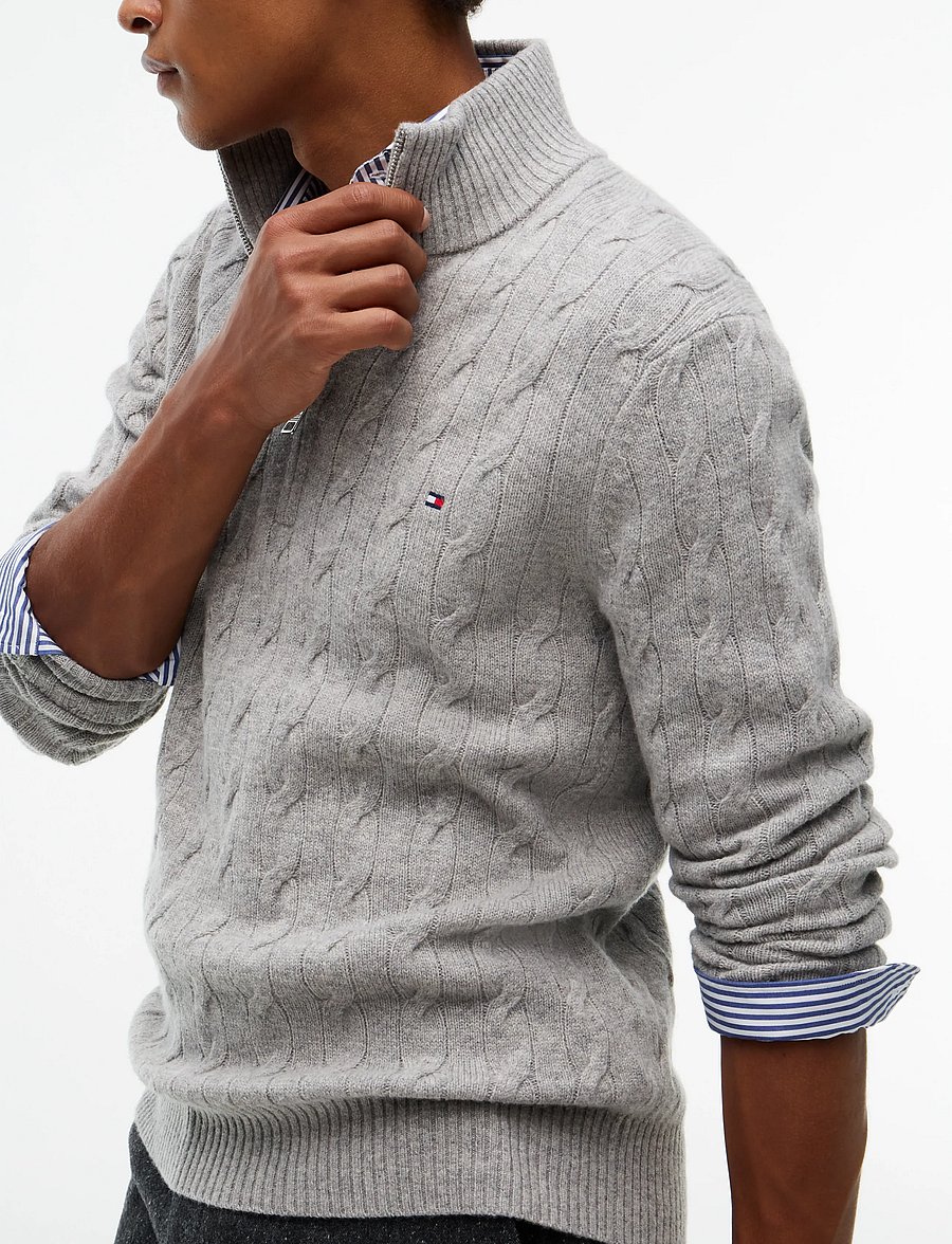 Tommy Hilfiger - LAMBSWOOL CABLE ZIP MK - pullover mit halbem reißverschluss - light grey heather - 4