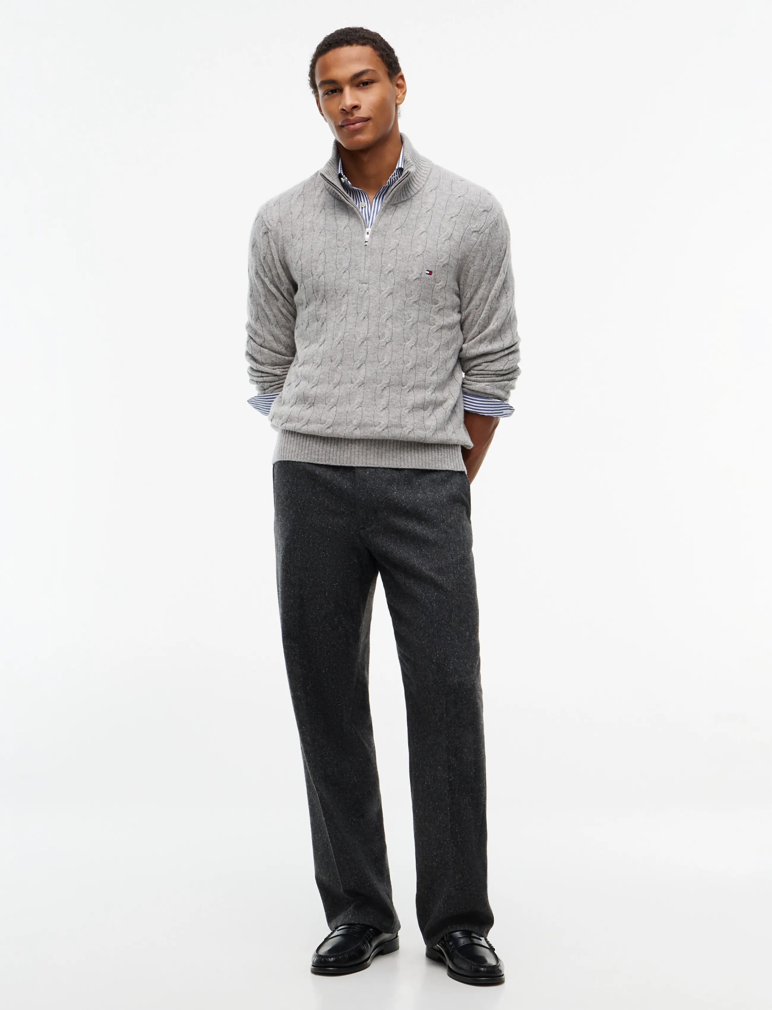 Tommy Hilfiger - LAMBSWOOL CABLE ZIP MK - pullover mit halbem reißverschluss - light grey heather - 5