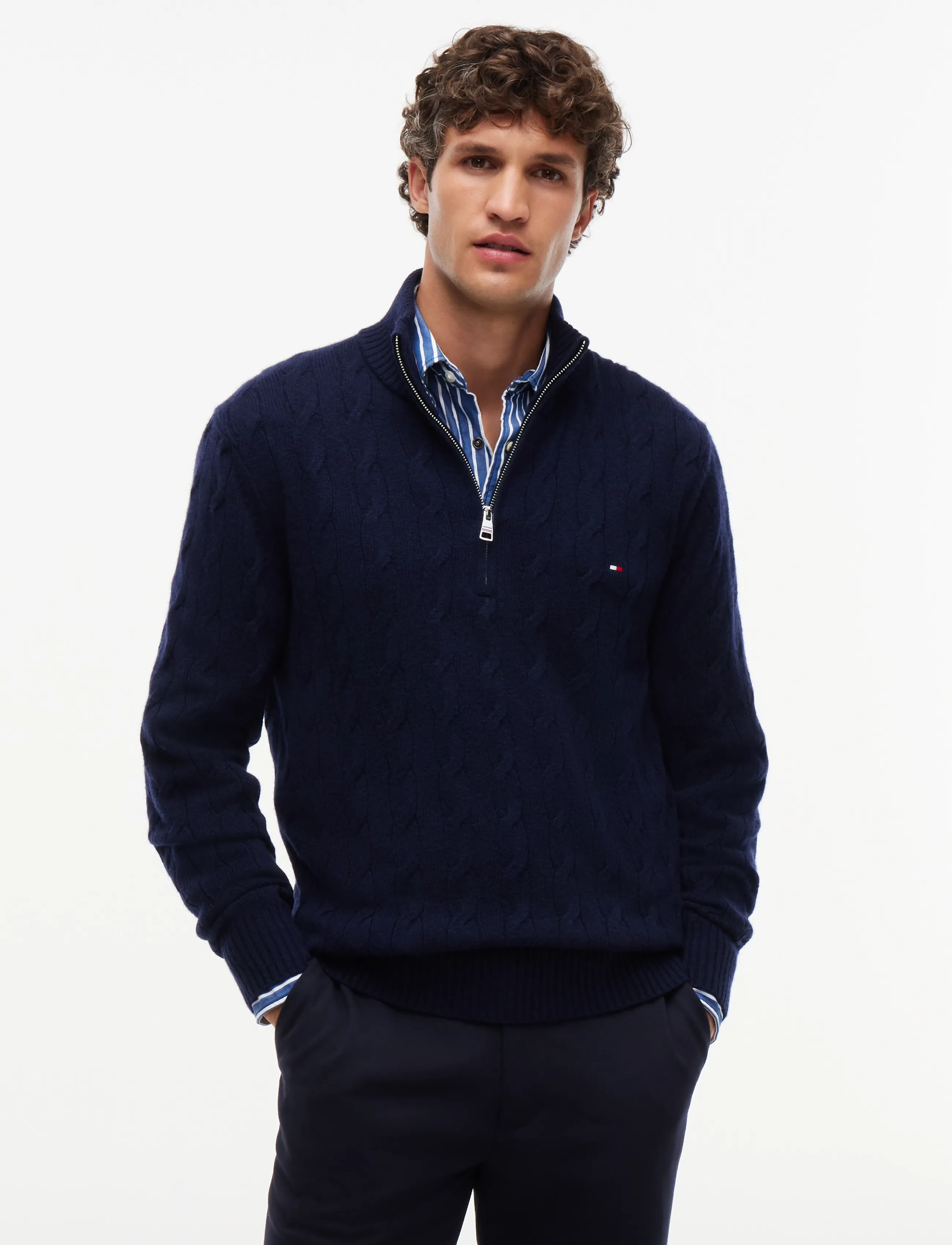 Tommy Hilfiger LAMBSWOOL CABLE ZIP MK - Kleidung - NAVY BLUE / navy
