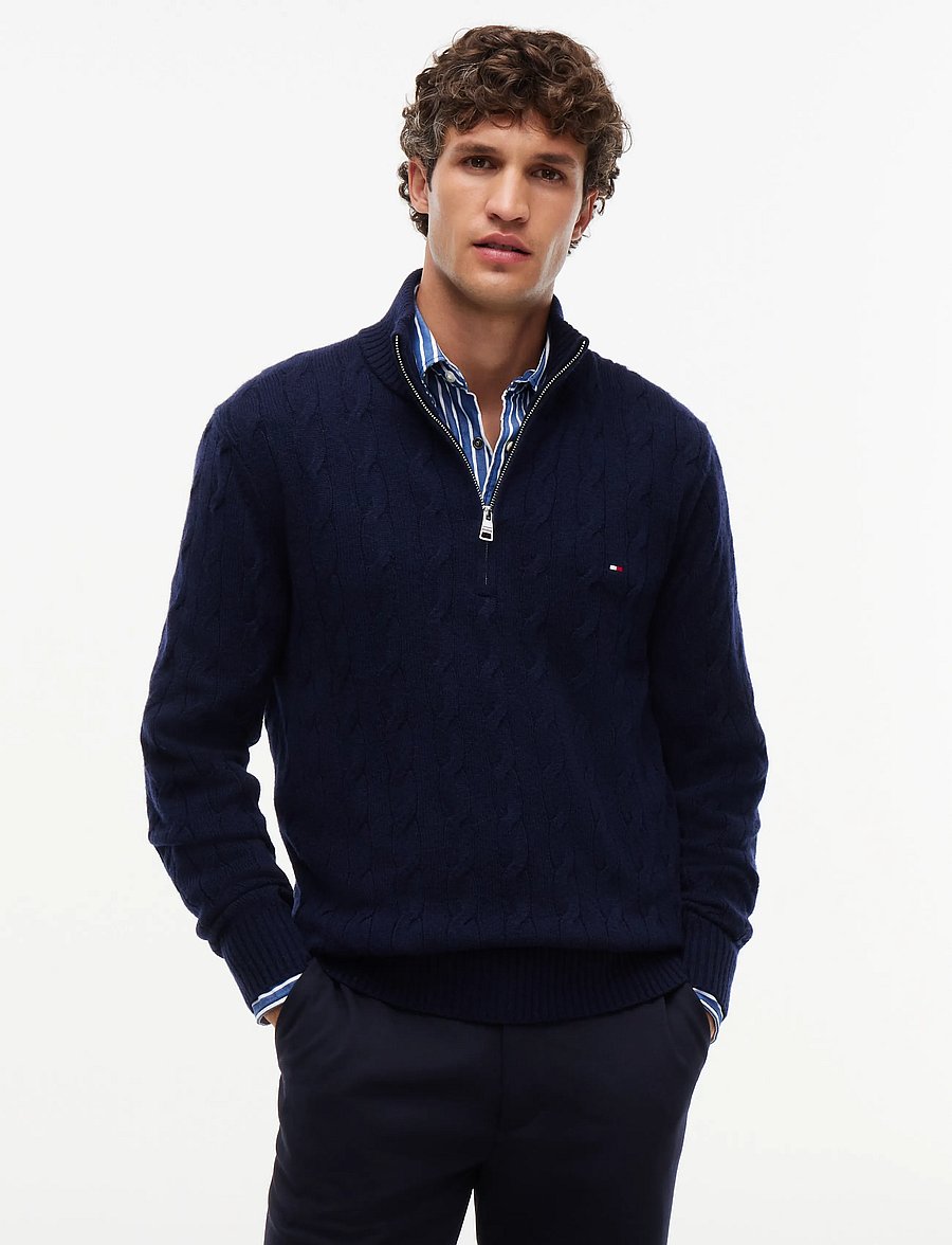 Tommy Hilfiger - LAMBSWOOL CABLE ZIP MK - pullover mit halbem reißverschluss - navy blue - 0