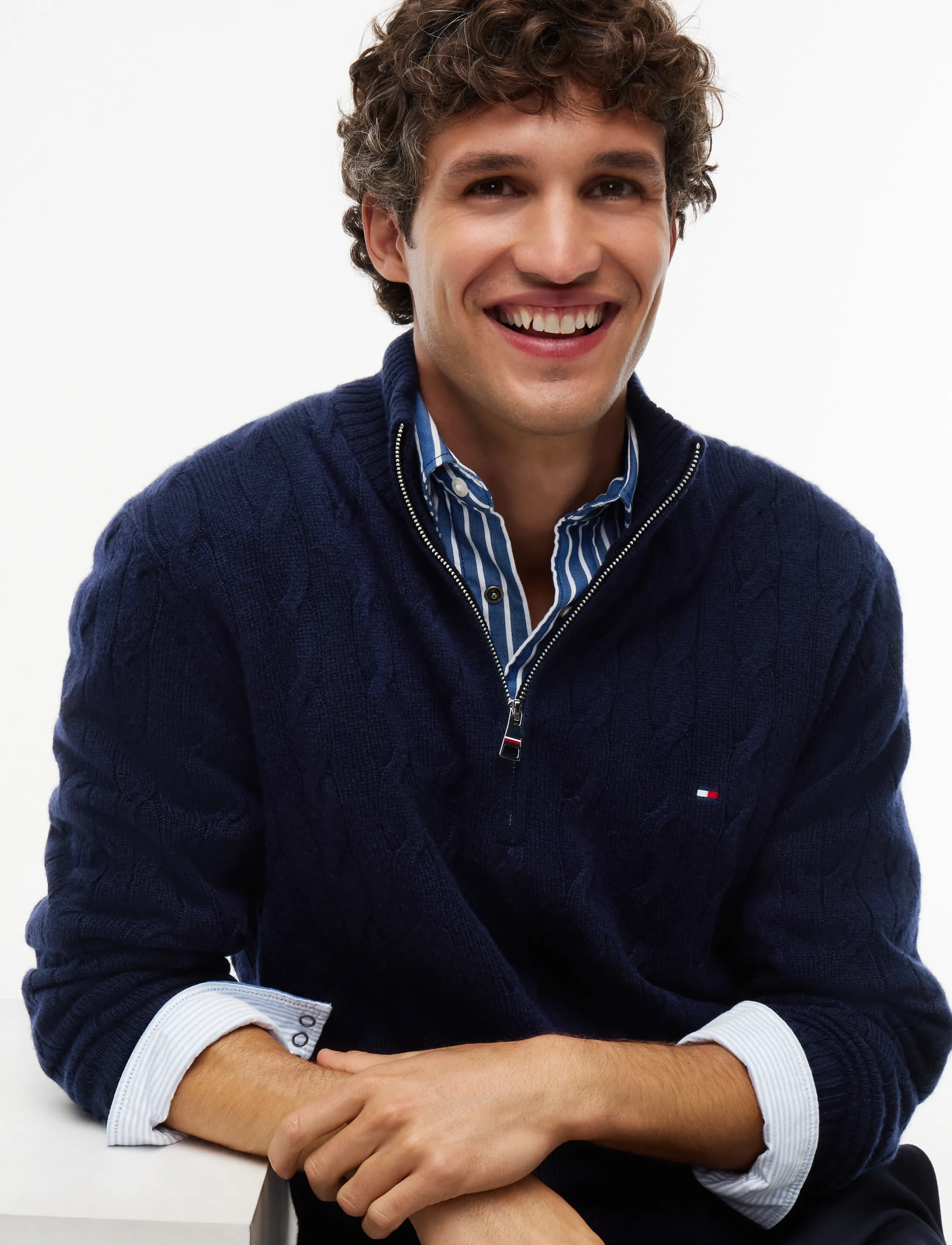 Tommy Hilfiger - LAMBSWOOL CABLE ZIP MK - pullover mit halbem reißverschluss - navy blue - 3