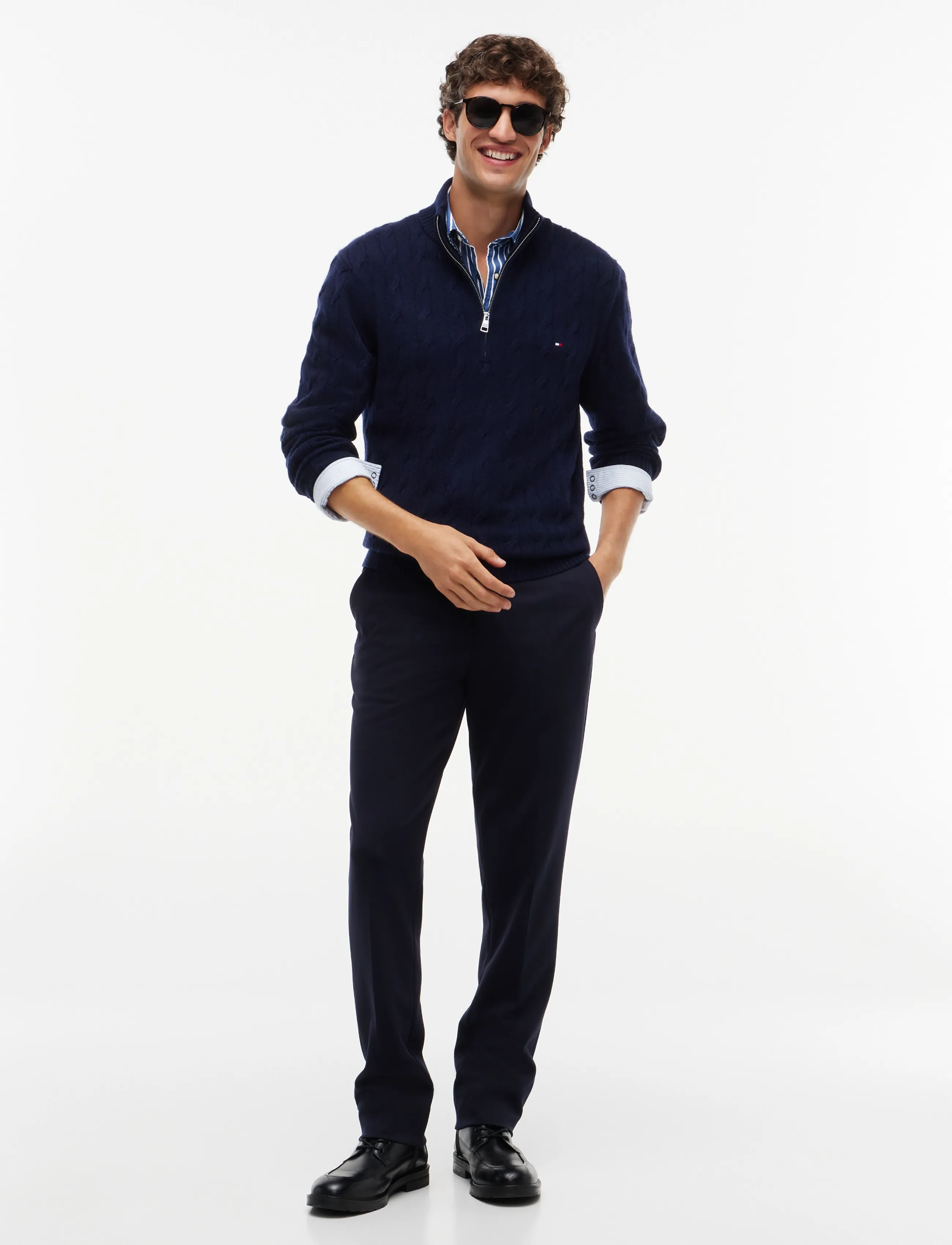 Tommy Hilfiger - LAMBSWOOL CABLE ZIP MK - pullover mit halbem reißverschluss - navy blue - 4