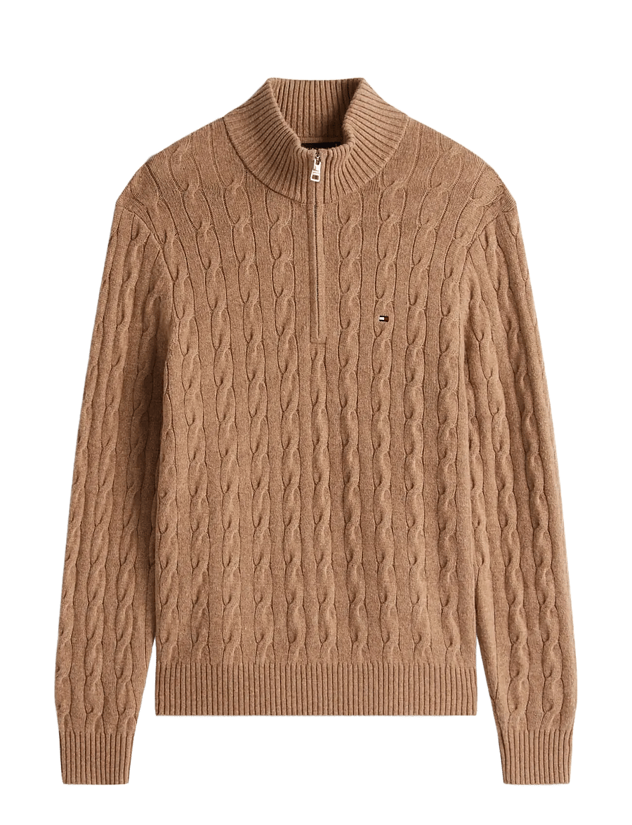 Tommy Hilfiger - LAMBSWOOL CABLE ZIP MK - pullover mit halbem reißverschluss - safari canvas heather - 1