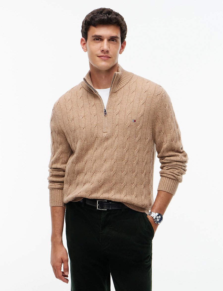 Tommy Hilfiger - LAMBSWOOL CABLE ZIP MK - pullover mit halbem reißverschluss - safari canvas heather - 0