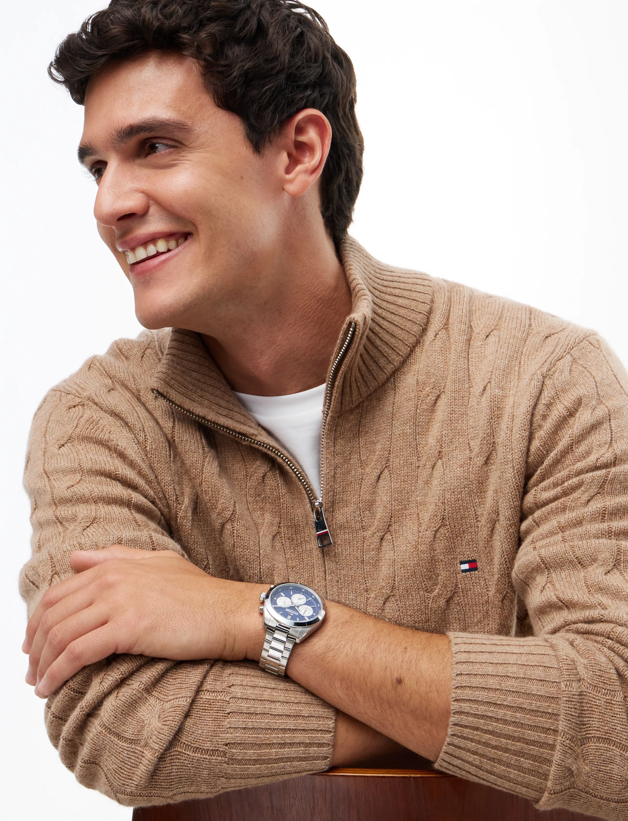 Tommy Hilfiger - LAMBSWOOL CABLE ZIP MK - safari canvas heather - 3