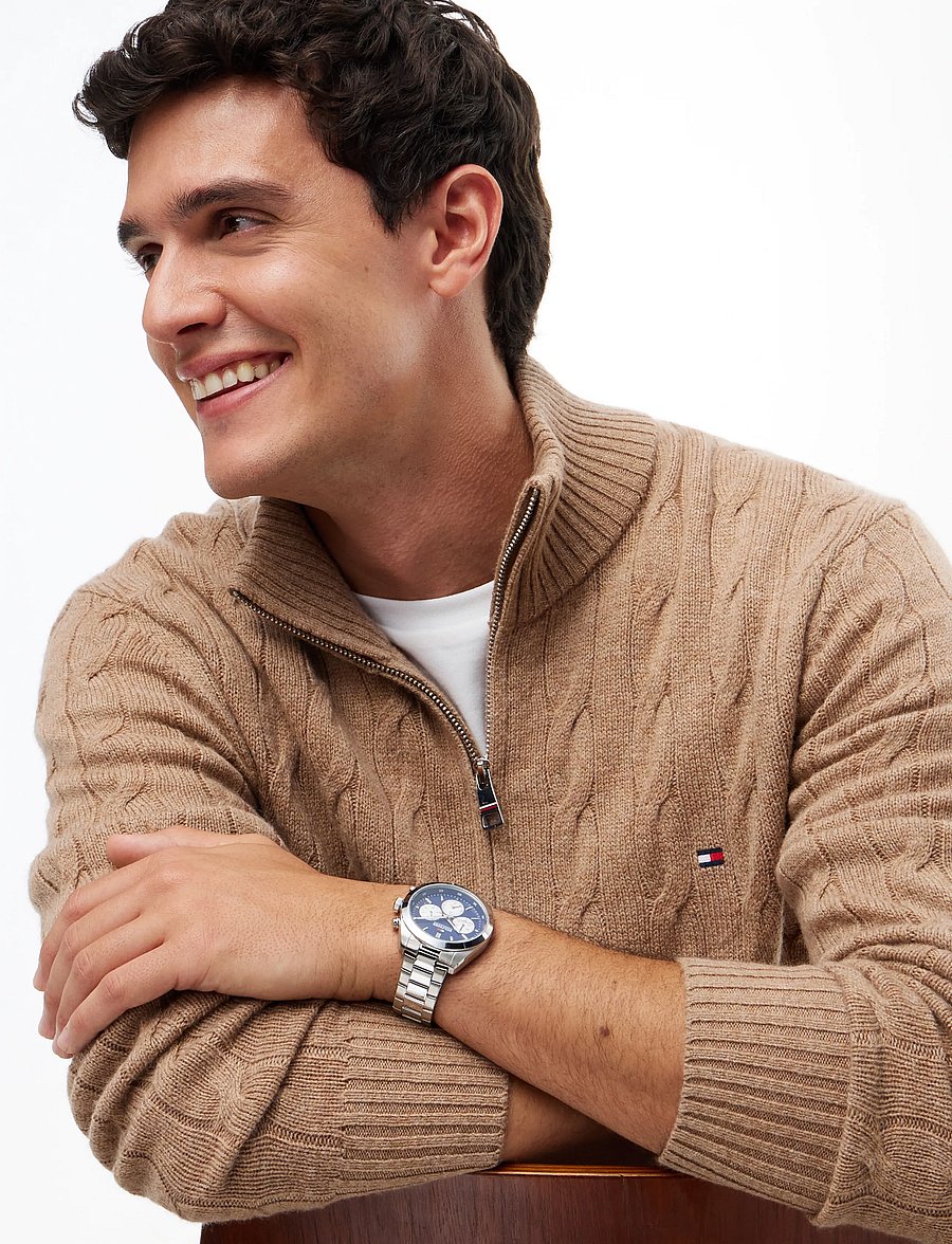 Tommy Hilfiger - LAMBSWOOL CABLE ZIP MK - pullover mit halbem reißverschluss - safari canvas heather - 3