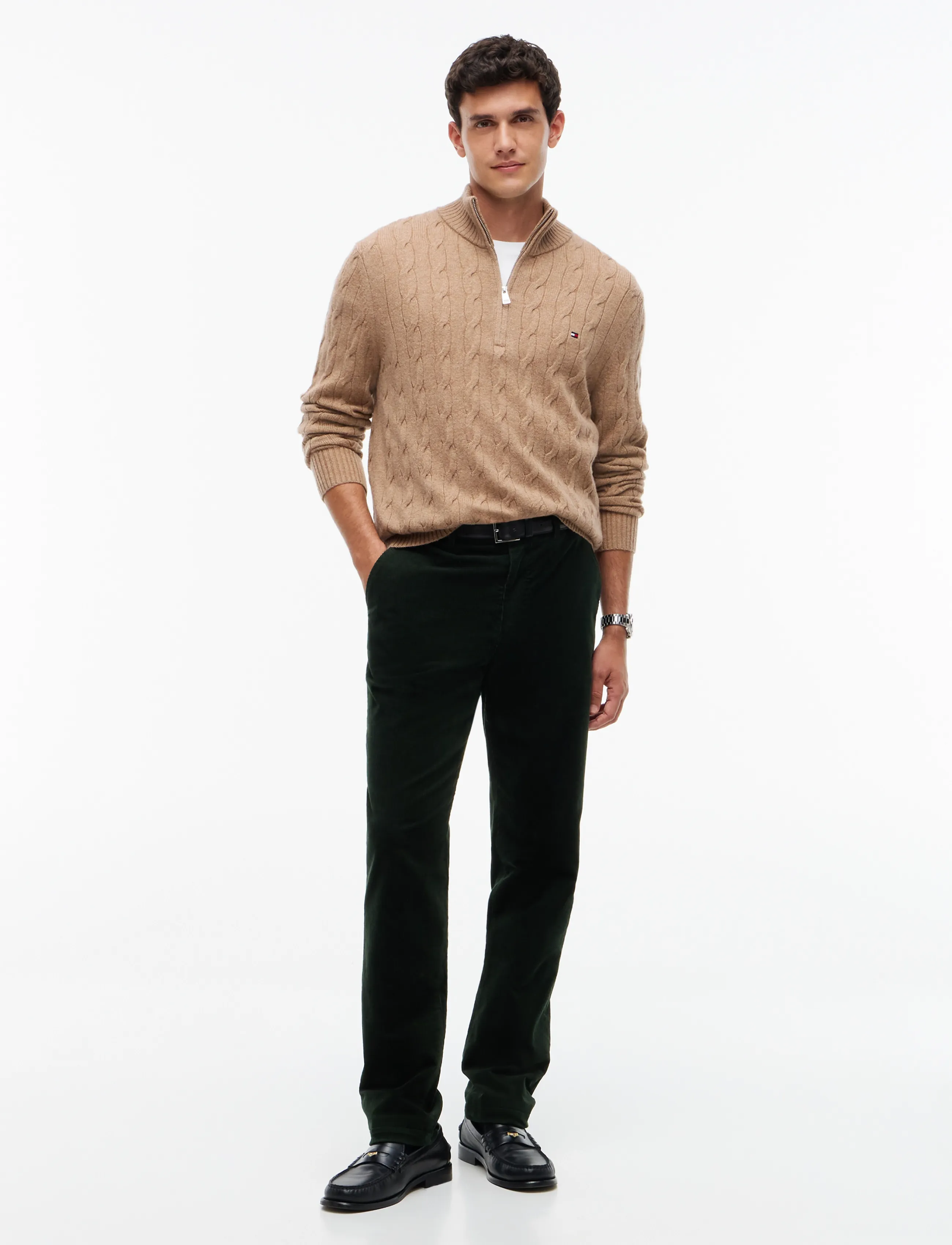 Tommy Hilfiger - LAMBSWOOL CABLE ZIP MK - safari canvas heather - 4