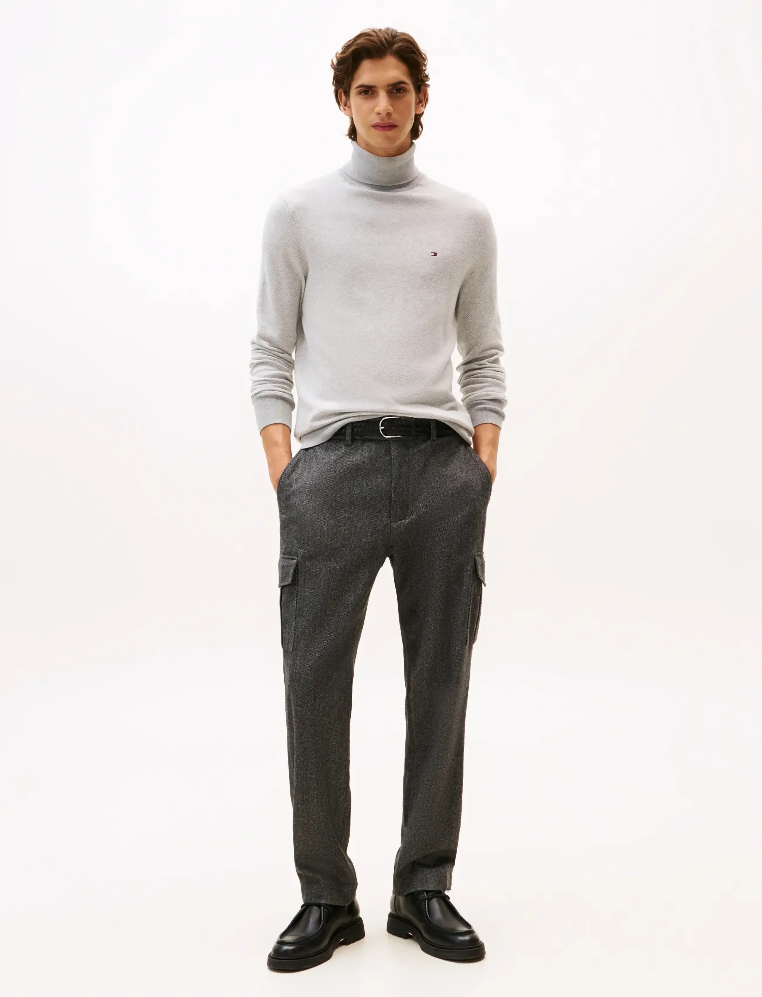 Tommy Hilfiger - PIMA CTN CASH HERRINGBONE ROLL - kõrge kaelusega džemprid - light grey htr ivory petal - 3