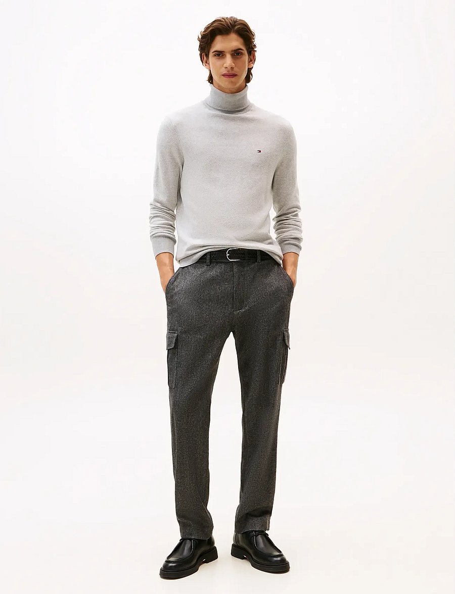 Tommy Hilfiger - PIMA CTN CASH HERRINGBONE ROLL - rollkragenpullover - light grey htr ivory petal - 3