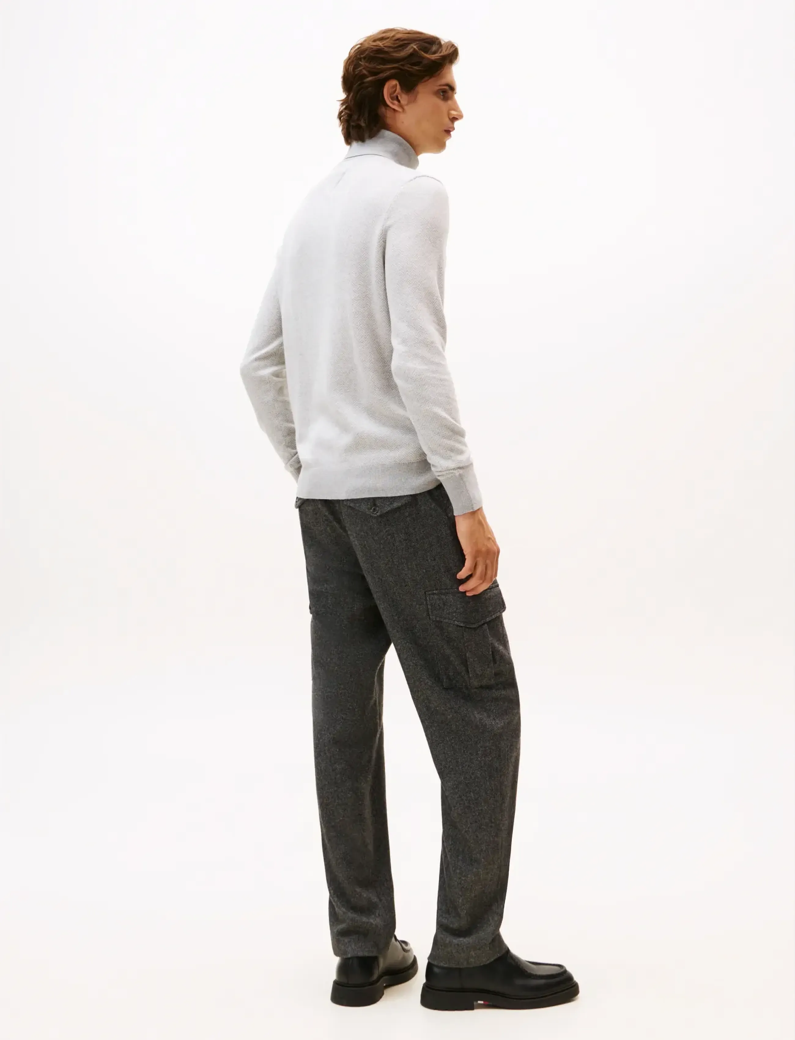 Tommy Hilfiger - PIMA CTN CASH HERRINGBONE ROLL - kõrge kaelusega džemprid - light grey htr ivory petal - 4