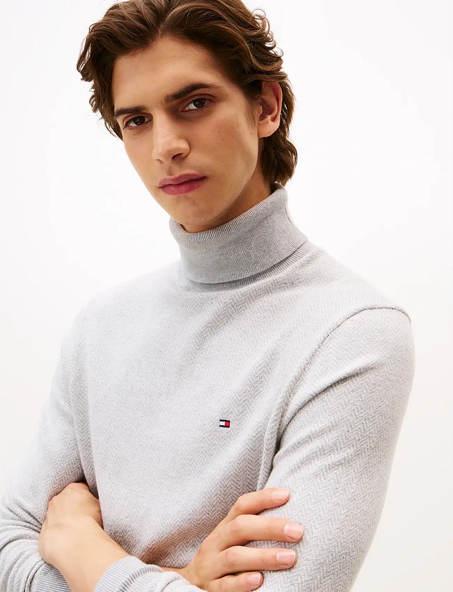 Tommy Hilfiger - PIMA CTN CASH HERRINGBONE ROLL - rollkragenpullover - light grey htr ivory petal - 5
