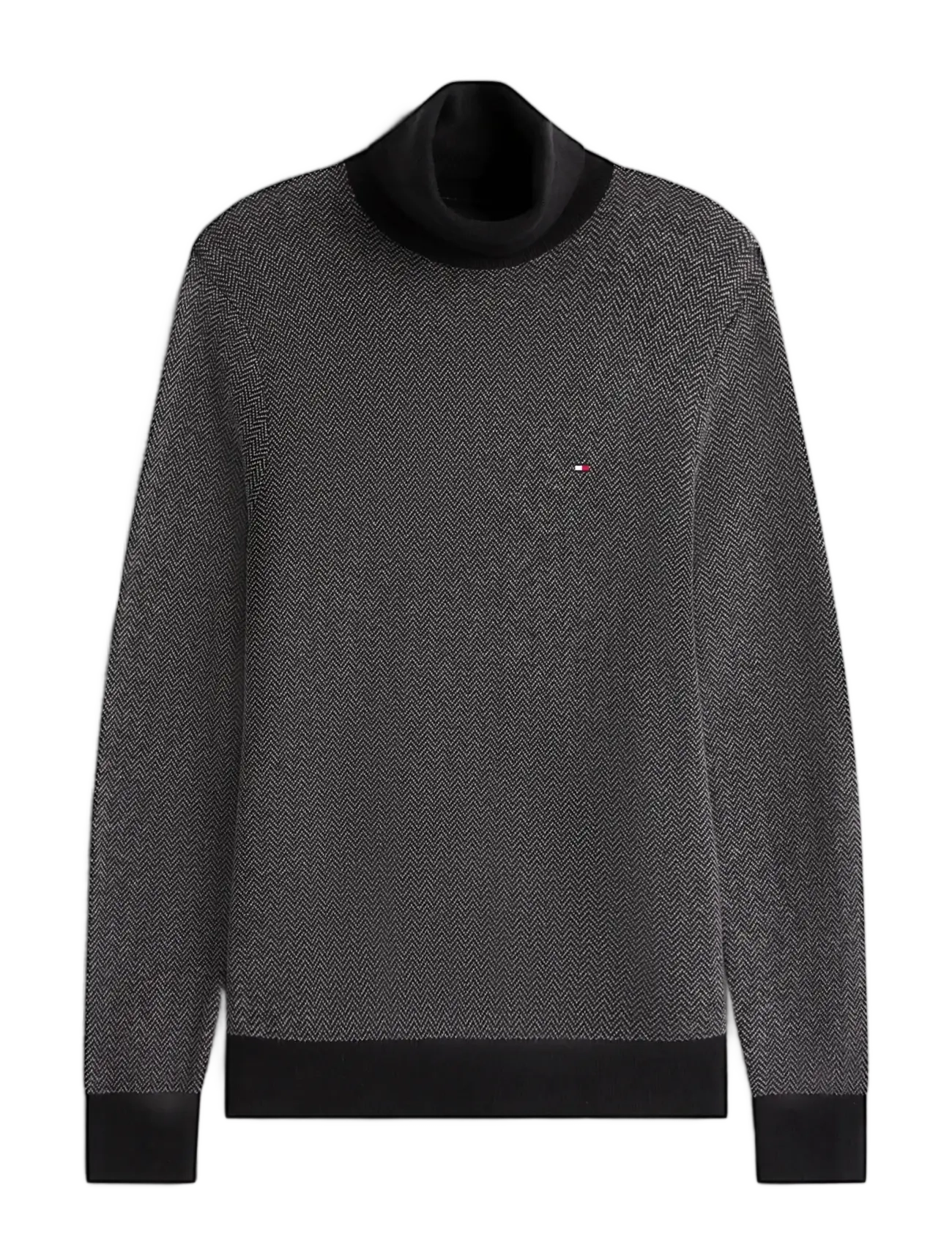 Tommy Hilfiger PIMA CTN CASH HERRINGBONE ROLL - Rullekraver - BLACK MEDIUM GREY HTR / black