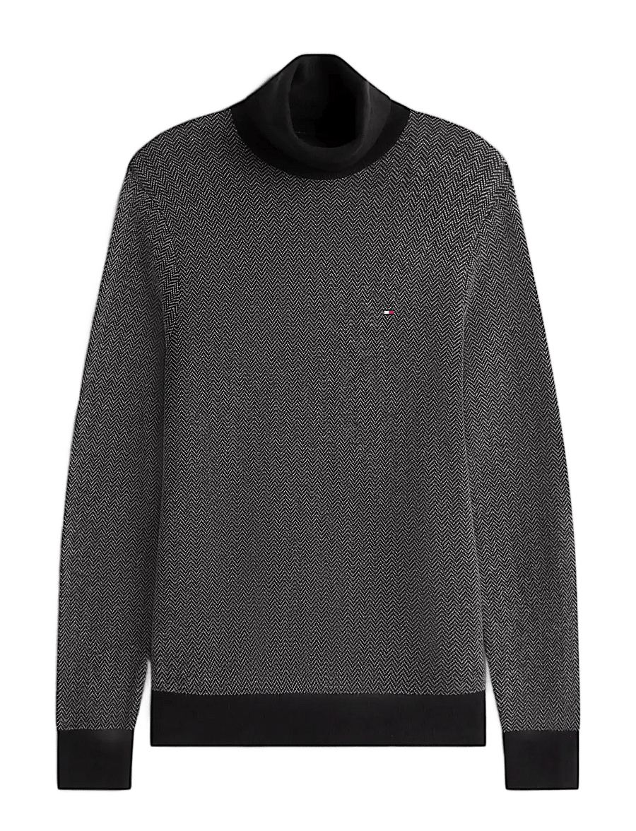 Tommy Hilfiger - PIMA CTN CASH HERRINGBONE ROLL - kõrge kaelusega - black medium grey htr - 1